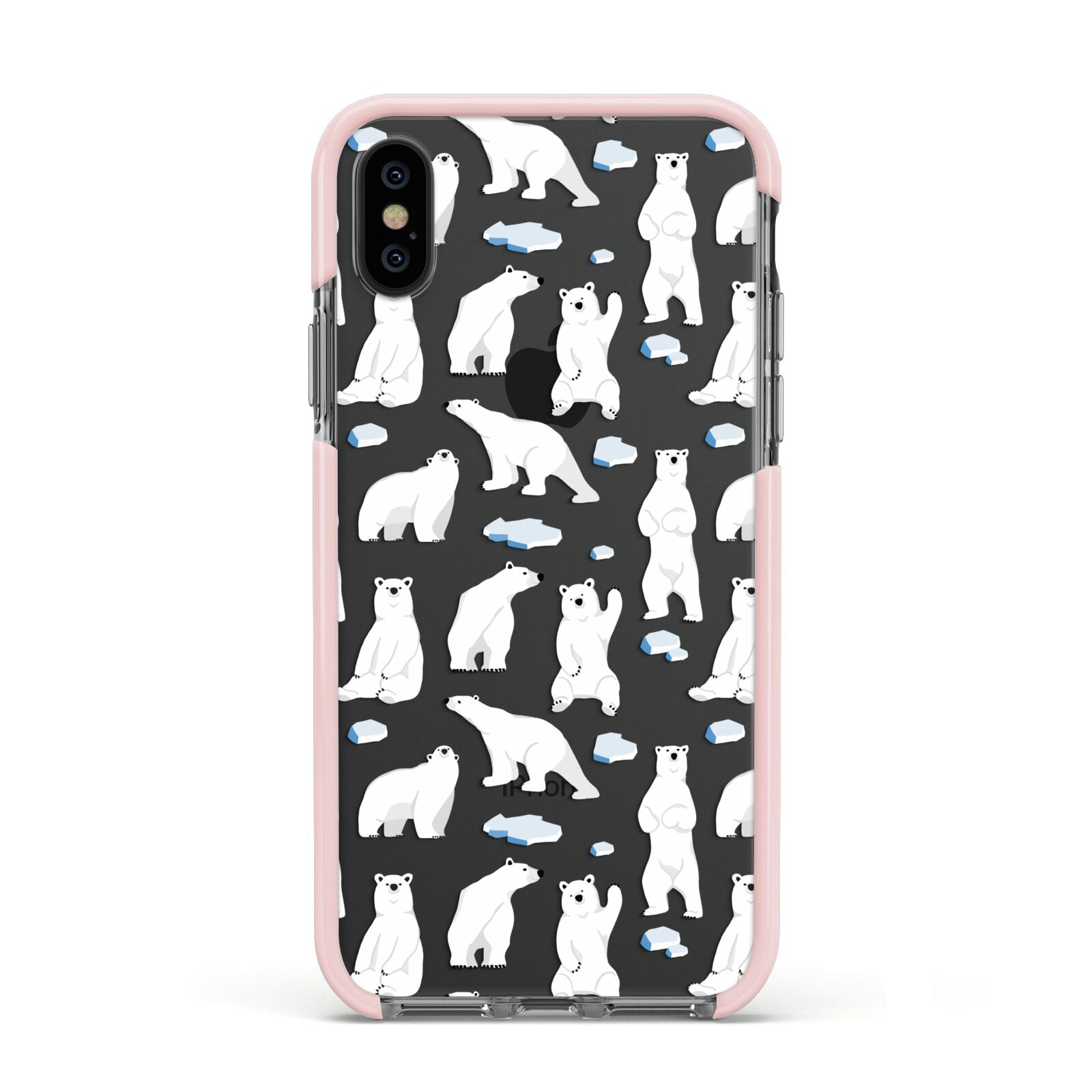 Polar Bear Apple iPhone Xs Impact Case Pink Edge on Black Phone