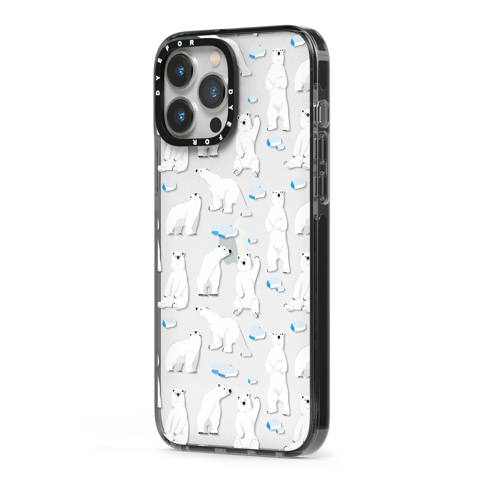 Polar Bear iPhone 13 Pro Max Black Impact Case Side Angle on Silver phone