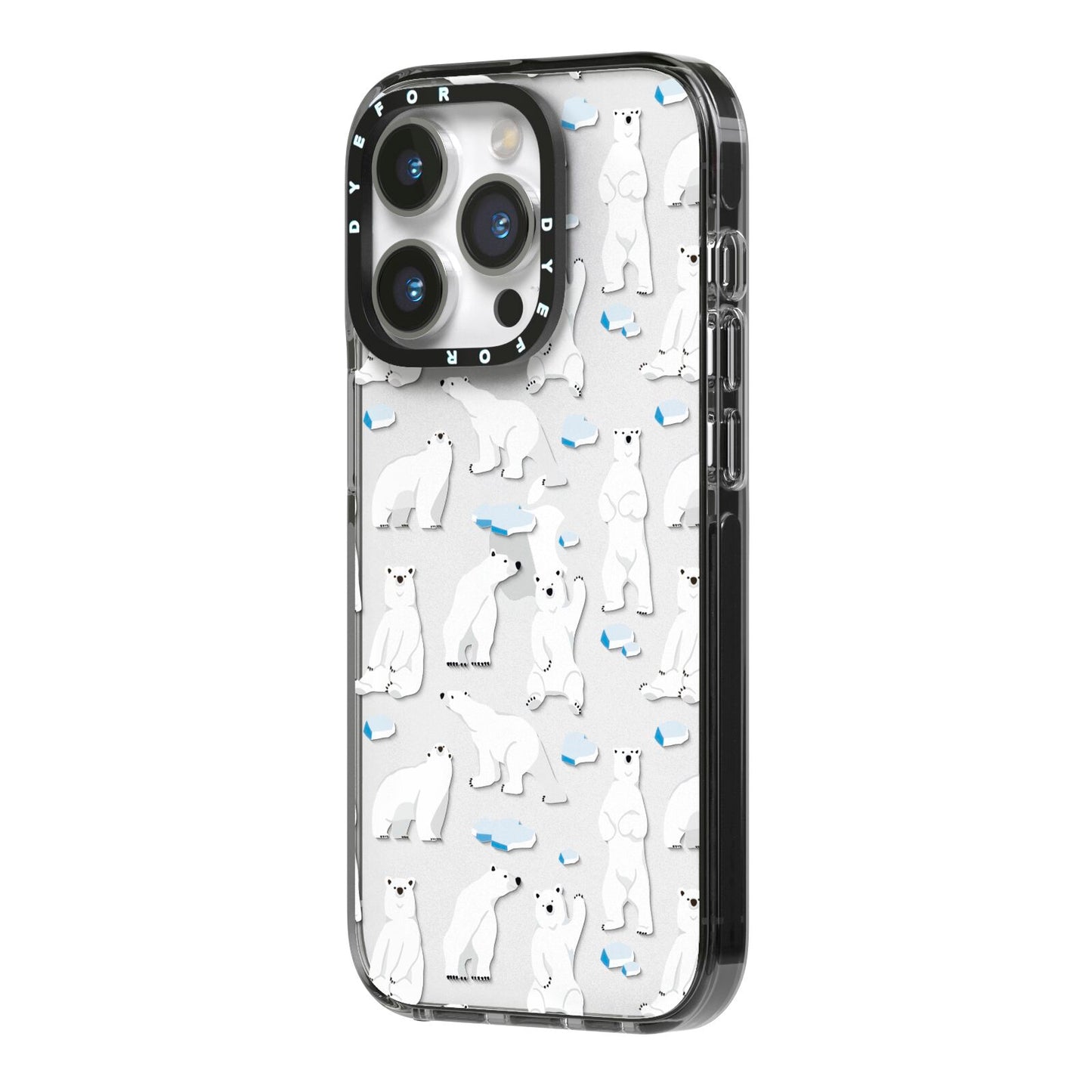 Polar Bear iPhone 14 Pro Black Impact Case Side Angle on Silver phone