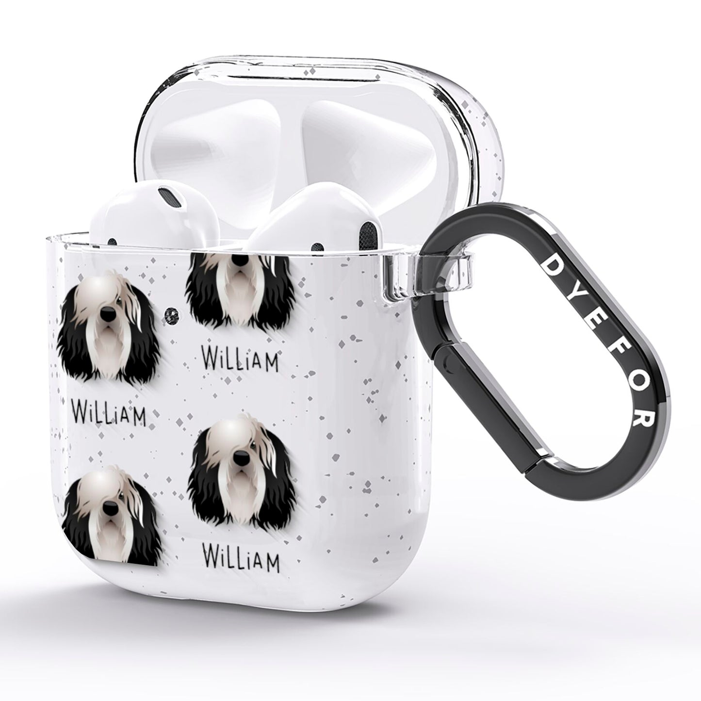 Polish Lowland Sheepdog Icon with Name AirPods Glitter Case Side Image