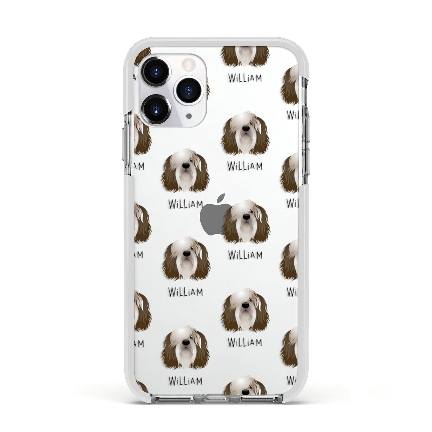 Polish Lowland Sheepdog Icon with Name Apple iPhone 11 Pro in Silver with White Impact Case