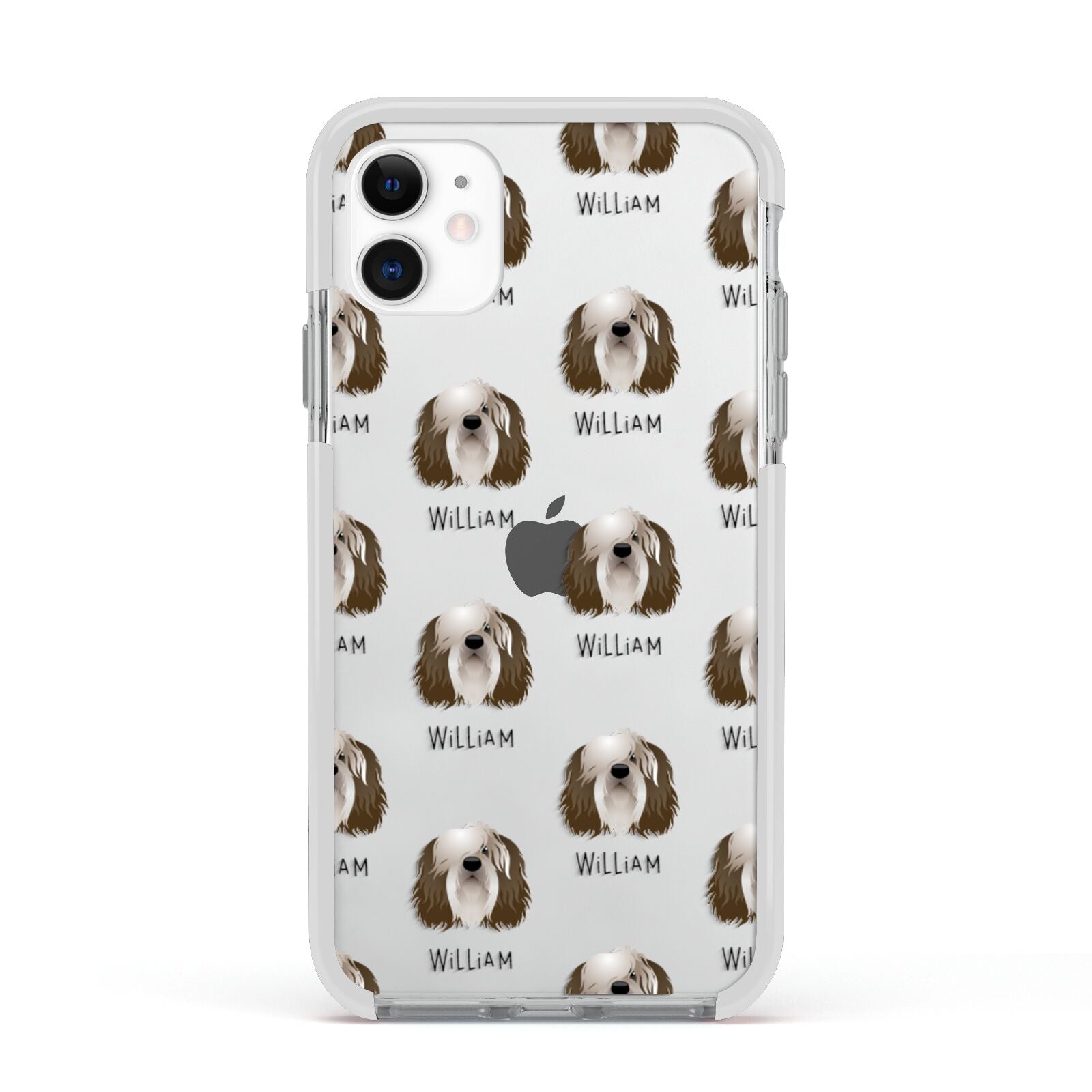 Polish Lowland Sheepdog Icon with Name Apple iPhone 11 in White with White Impact Case