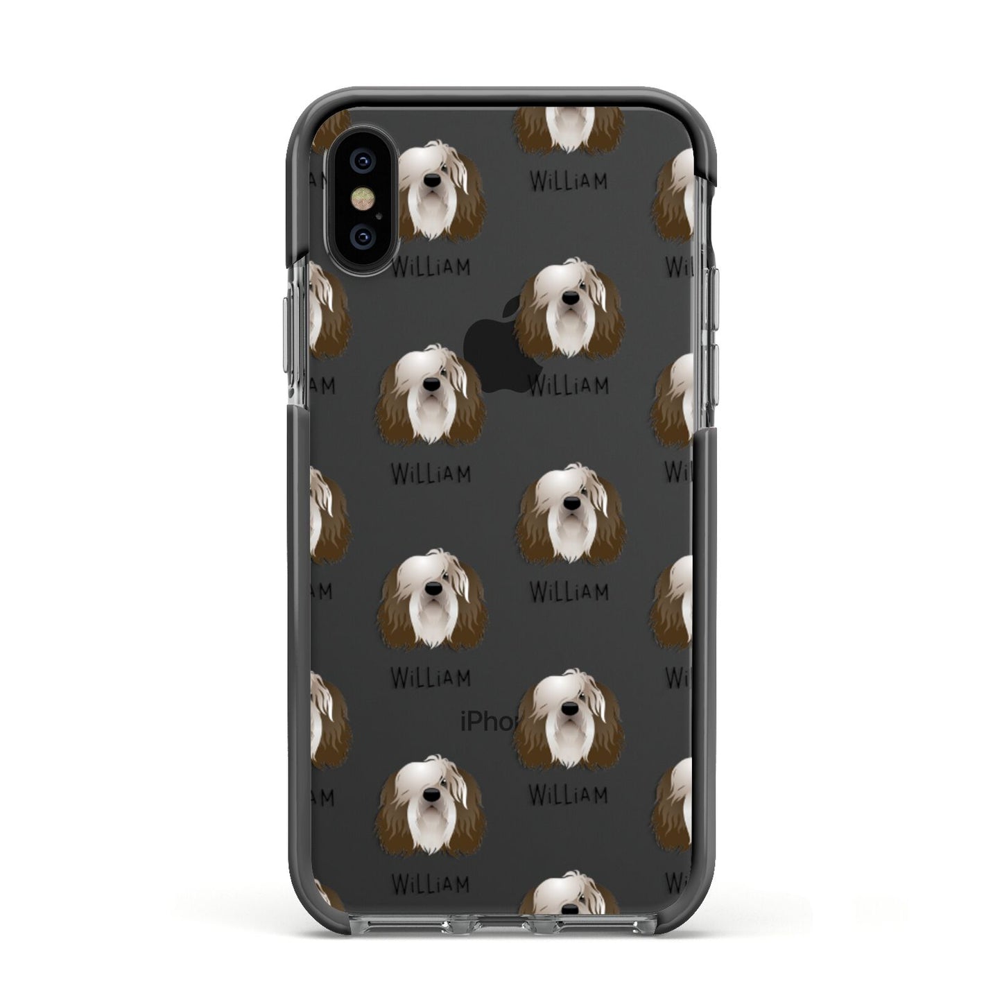 Polish Lowland Sheepdog Icon with Name Apple iPhone Xs Impact Case Black Edge on Black Phone