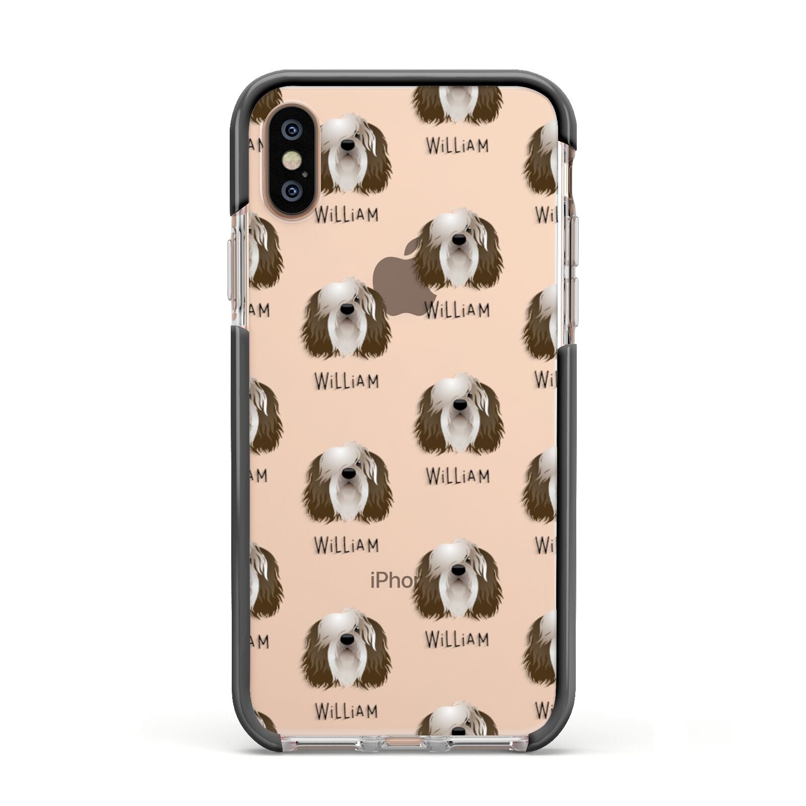 Polish Lowland Sheepdog Icon with Name Apple iPhone Xs Impact Case Black Edge on Gold Phone