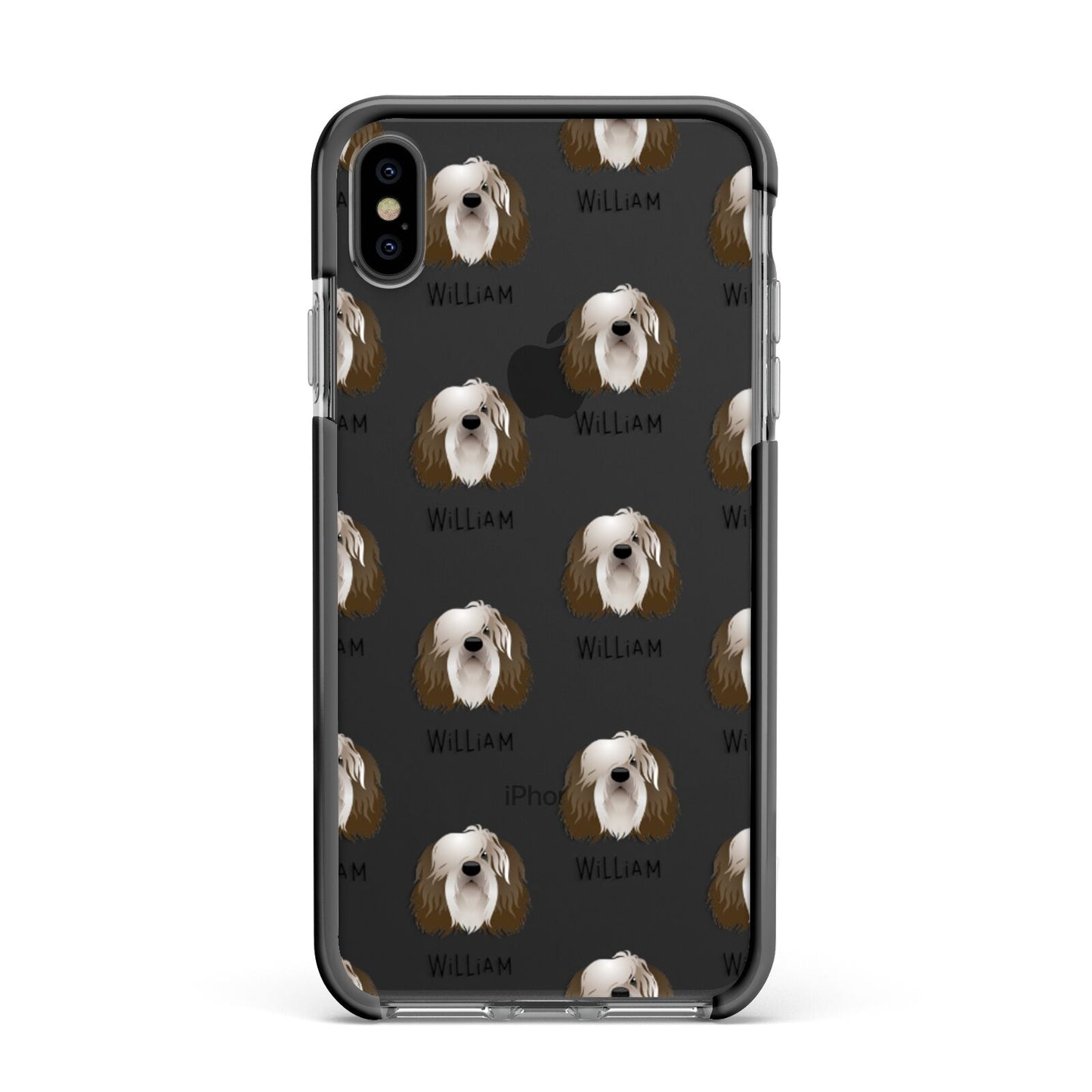 Polish Lowland Sheepdog Icon with Name Apple iPhone Xs Max Impact Case Black Edge on Black Phone