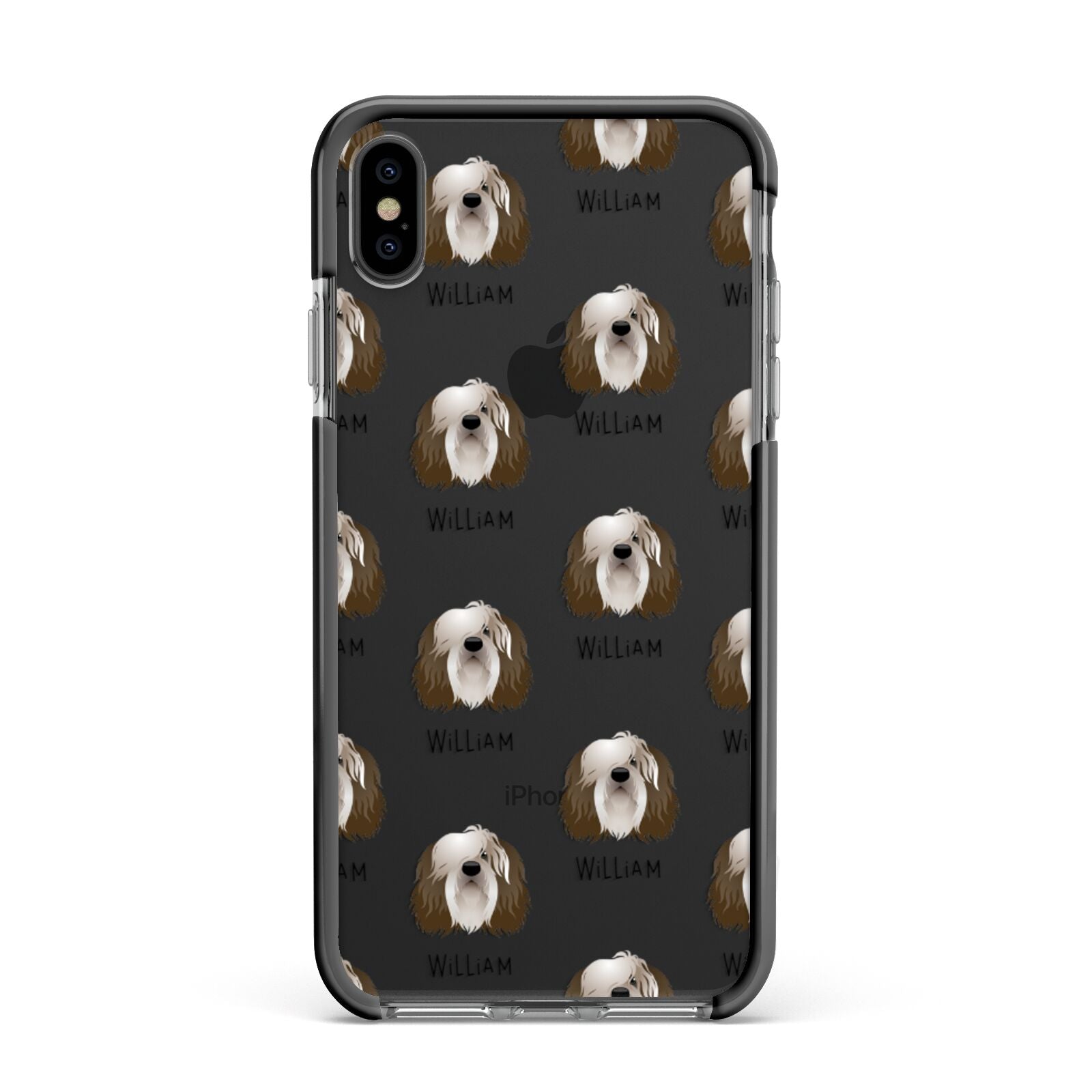 Polish Lowland Sheepdog Icon with Name Apple iPhone Xs Max Impact Case Black Edge on Black Phone