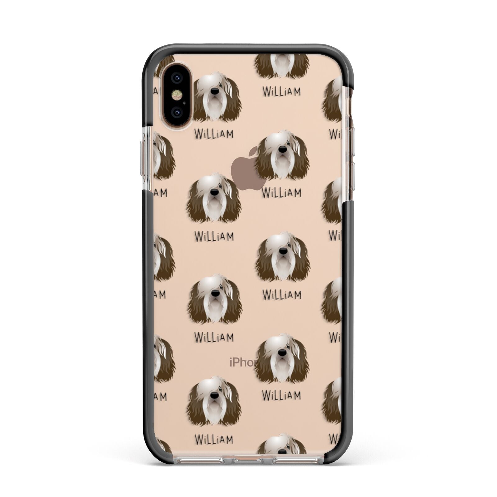 Polish Lowland Sheepdog Icon with Name Apple iPhone Xs Max Impact Case Black Edge on Gold Phone