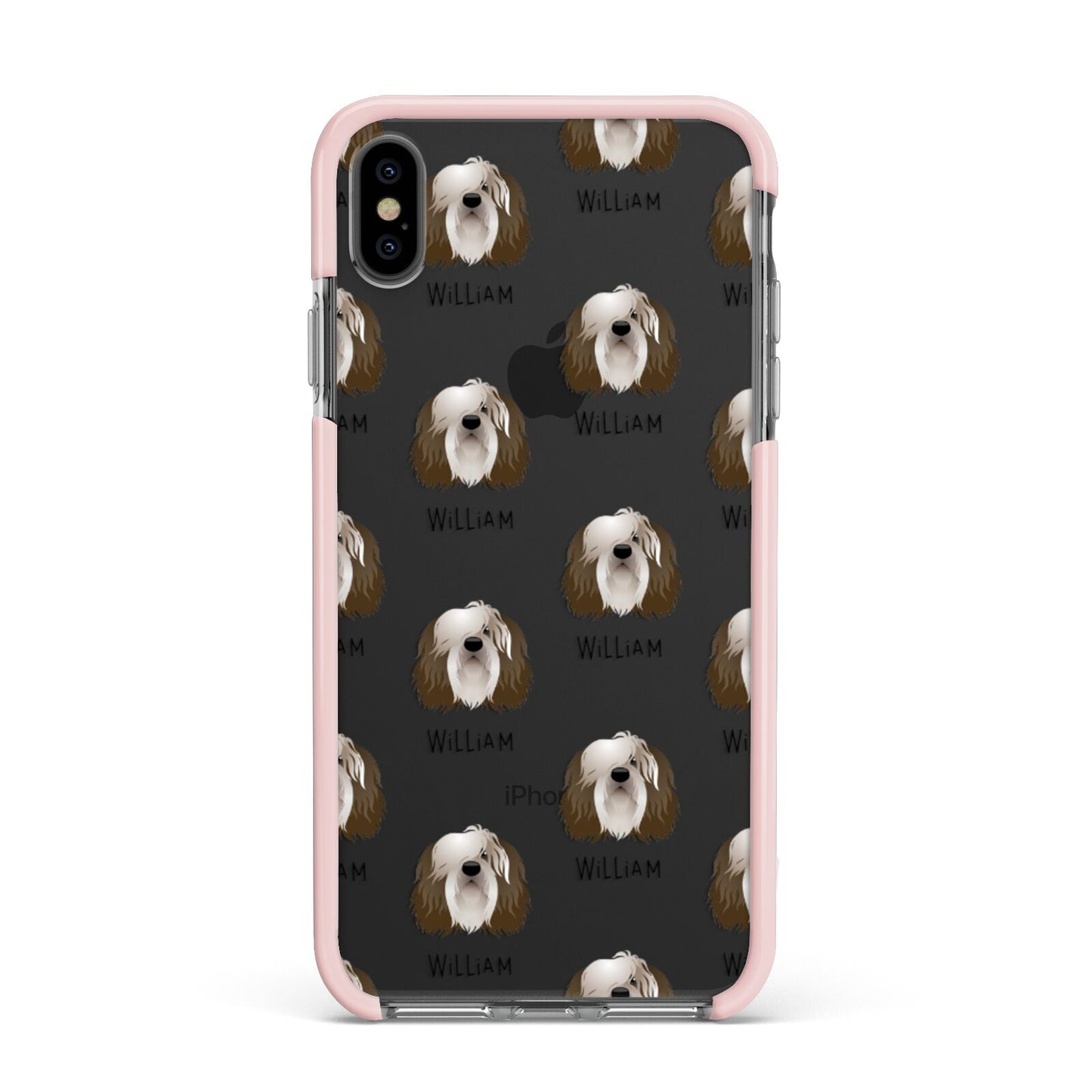 Polish Lowland Sheepdog Icon with Name Apple iPhone Xs Max Impact Case Pink Edge on Black Phone