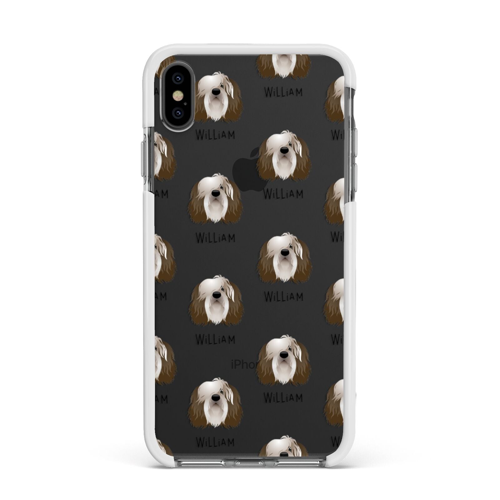 Polish Lowland Sheepdog Icon with Name Apple iPhone Xs Max Impact Case White Edge on Black Phone