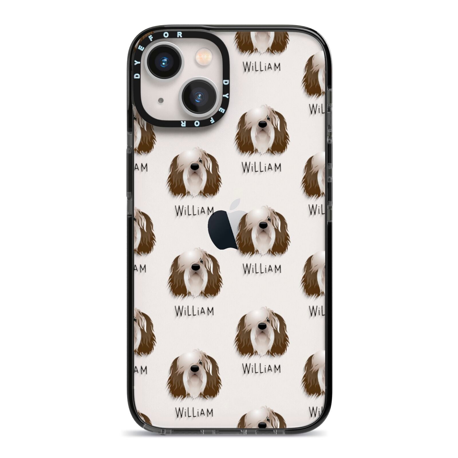 Polish Lowland Sheepdog Icon with Name iPhone 13 Black Impact Case on Silver phone