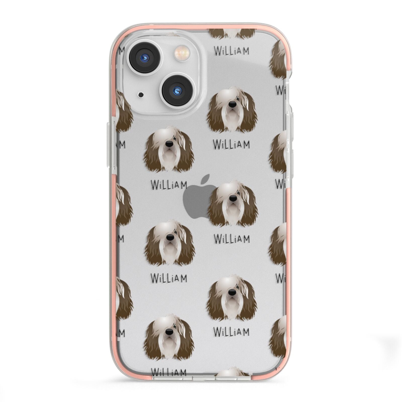 Polish Lowland Sheepdog Icon with Name iPhone 13 Mini TPU Impact Case with Pink Edges