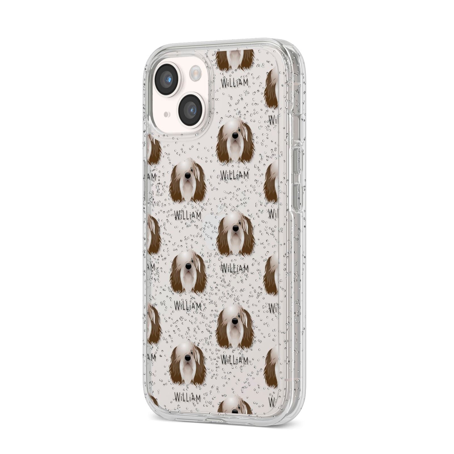 Polish Lowland Sheepdog Icon with Name iPhone 14 Glitter Tough Case Starlight Angled Image