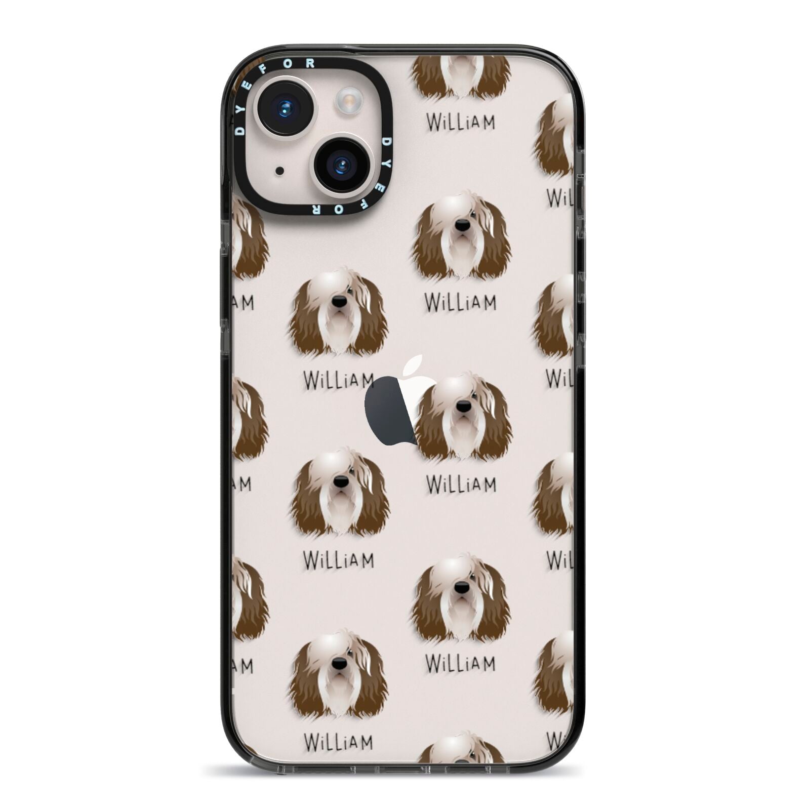 Polish Lowland Sheepdog Icon with Name iPhone 14 Plus Black Impact Case on Silver phone