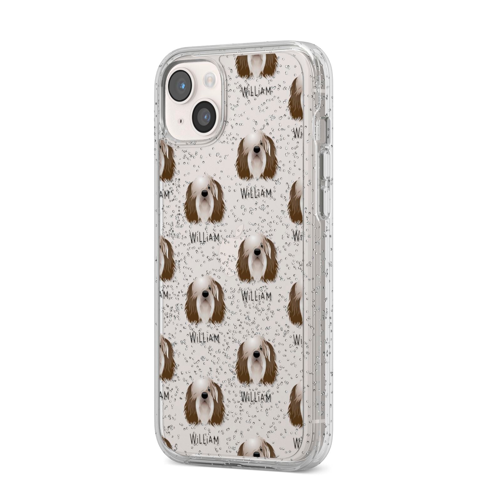 Polish Lowland Sheepdog Icon with Name iPhone 14 Plus Glitter Tough Case Starlight Angled Image