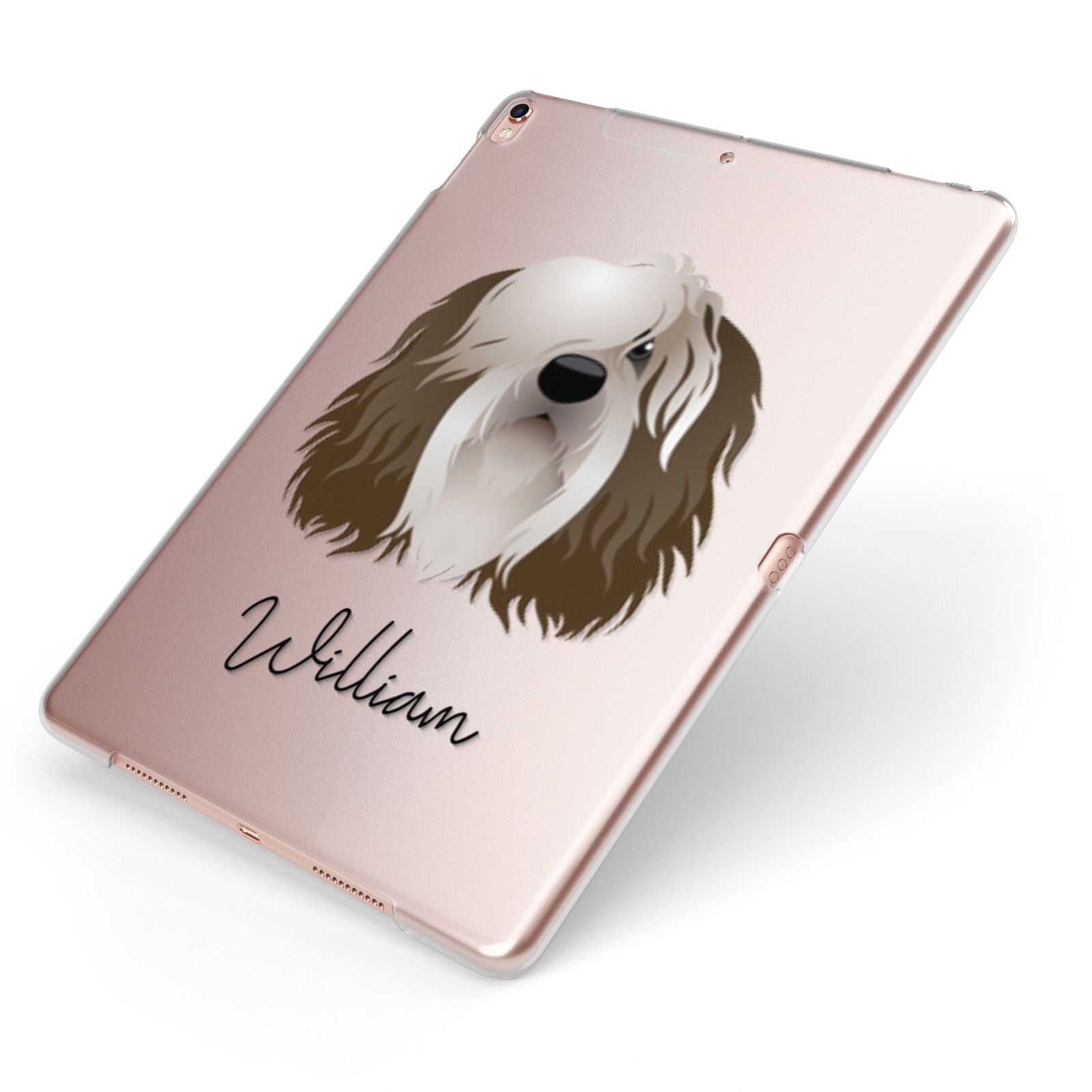 Polish Lowland Sheepdog Personalised Apple iPad Case on Rose Gold iPad Side View