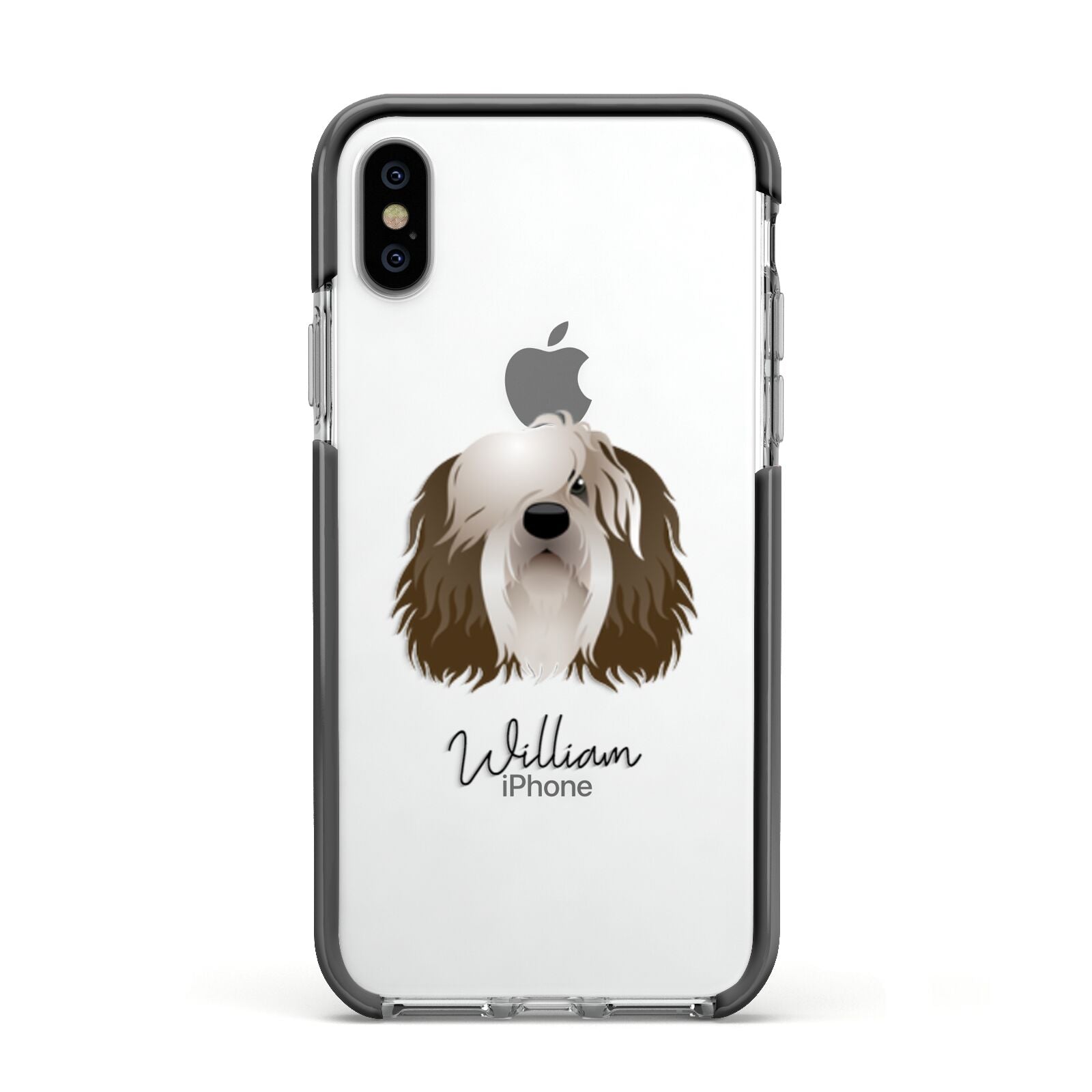 Polish Lowland Sheepdog Personalised Apple iPhone Xs Impact Case Black Edge on Silver Phone