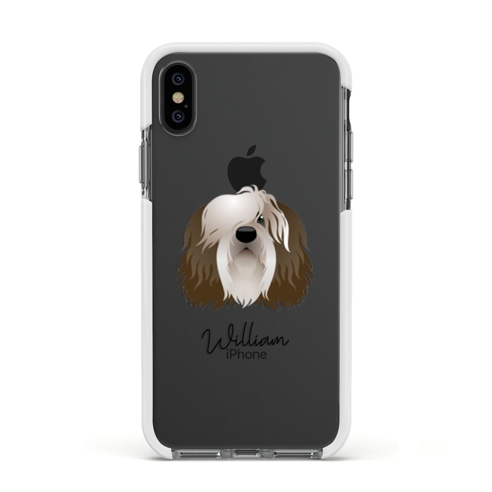 Polish Lowland Sheepdog Personalised Apple iPhone Xs Impact Case White Edge on Black Phone