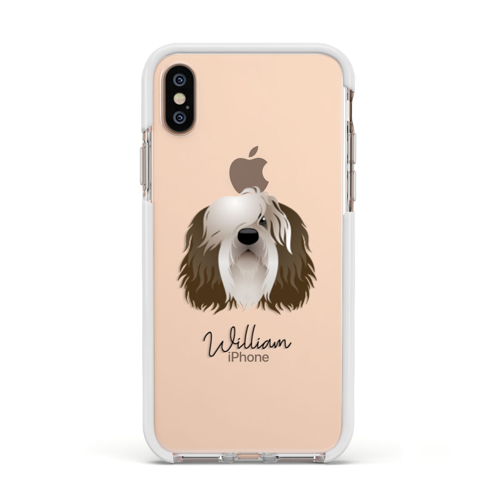 Polish Lowland Sheepdog Personalised Apple iPhone Xs Impact Case White Edge on Gold Phone