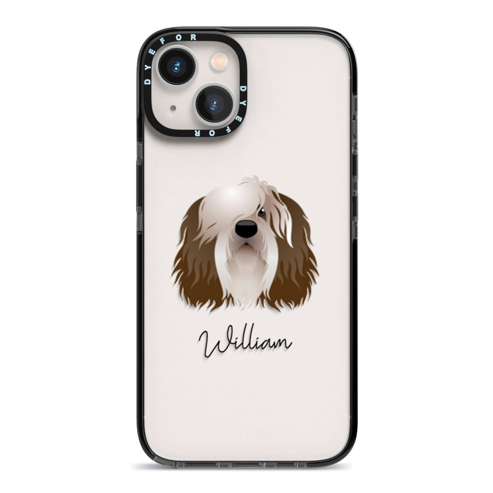 Polish Lowland Sheepdog Personalised iPhone 13 Black Impact Case on Silver phone