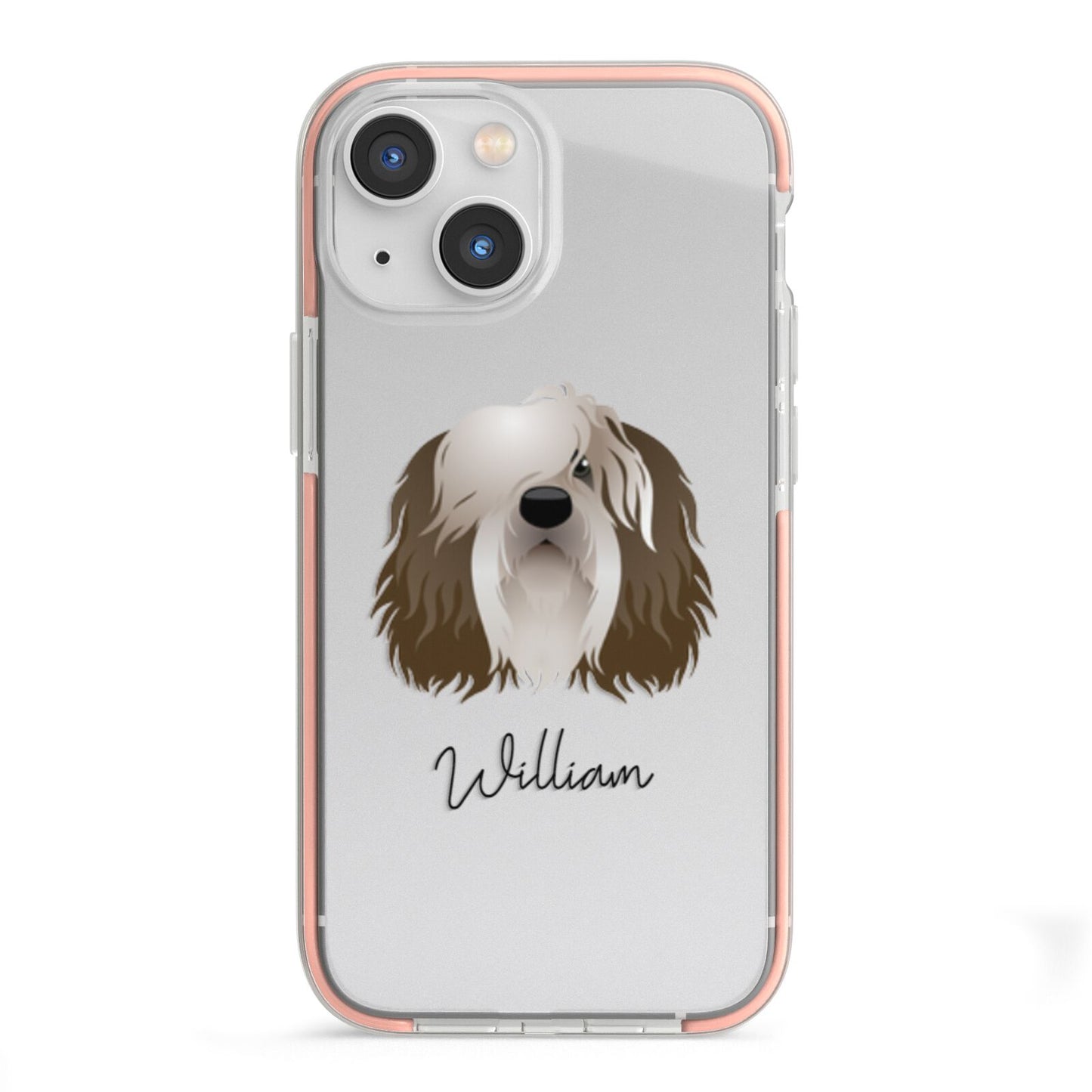 Polish Lowland Sheepdog Personalised iPhone 13 Mini TPU Impact Case with Pink Edges