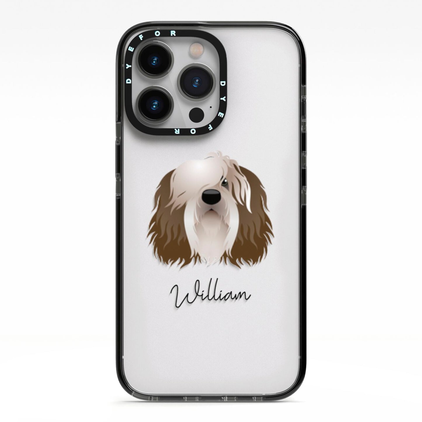 Polish Lowland Sheepdog Personalised iPhone 13 Pro Black Impact Case on Silver phone