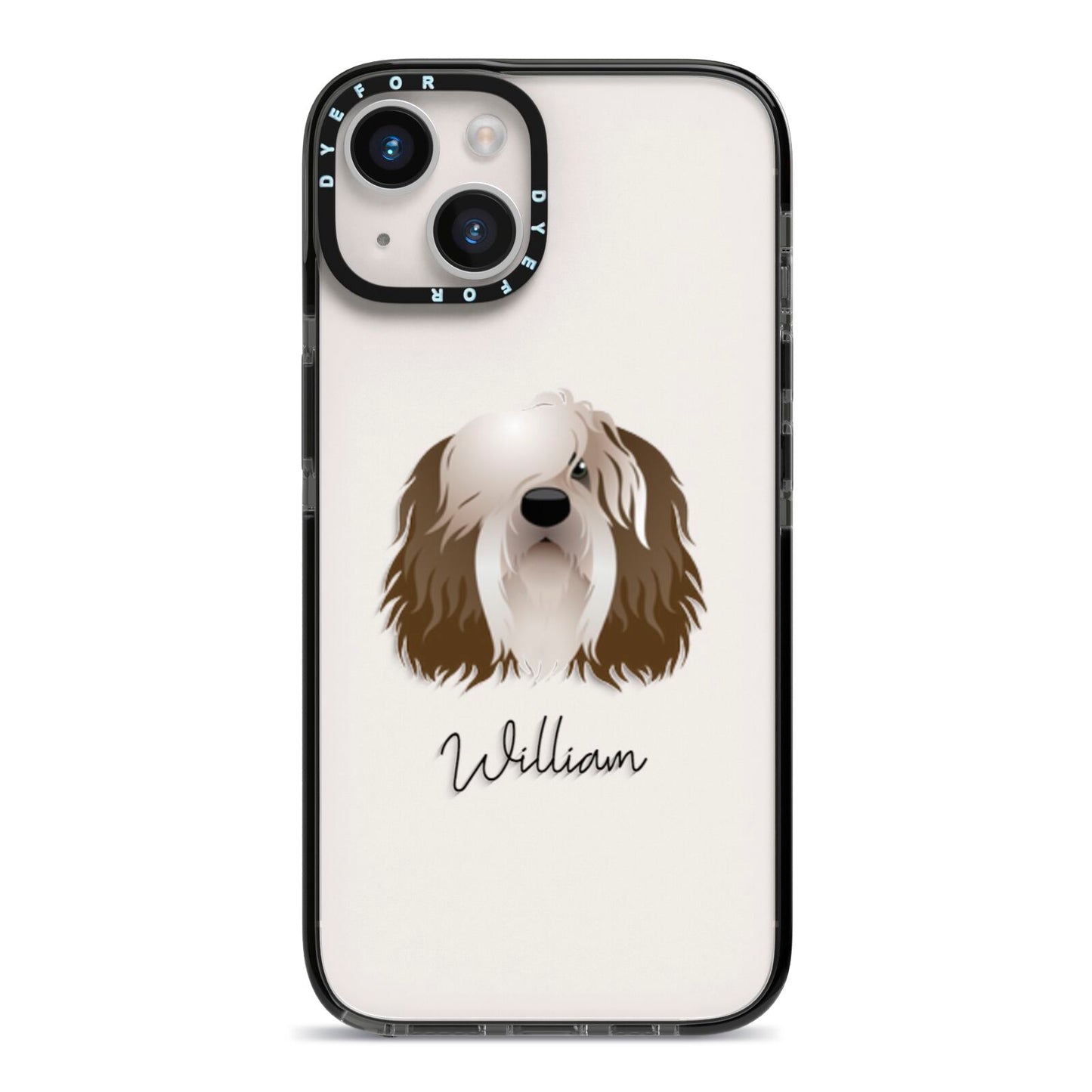 Polish Lowland Sheepdog Personalised iPhone 14 Black Impact Case on Silver phone