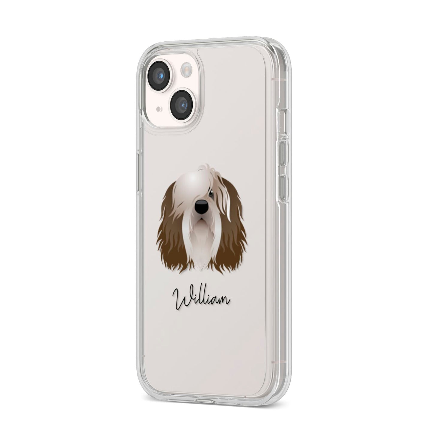 Polish Lowland Sheepdog Personalised iPhone 14 Clear Tough Case Starlight Angled Image