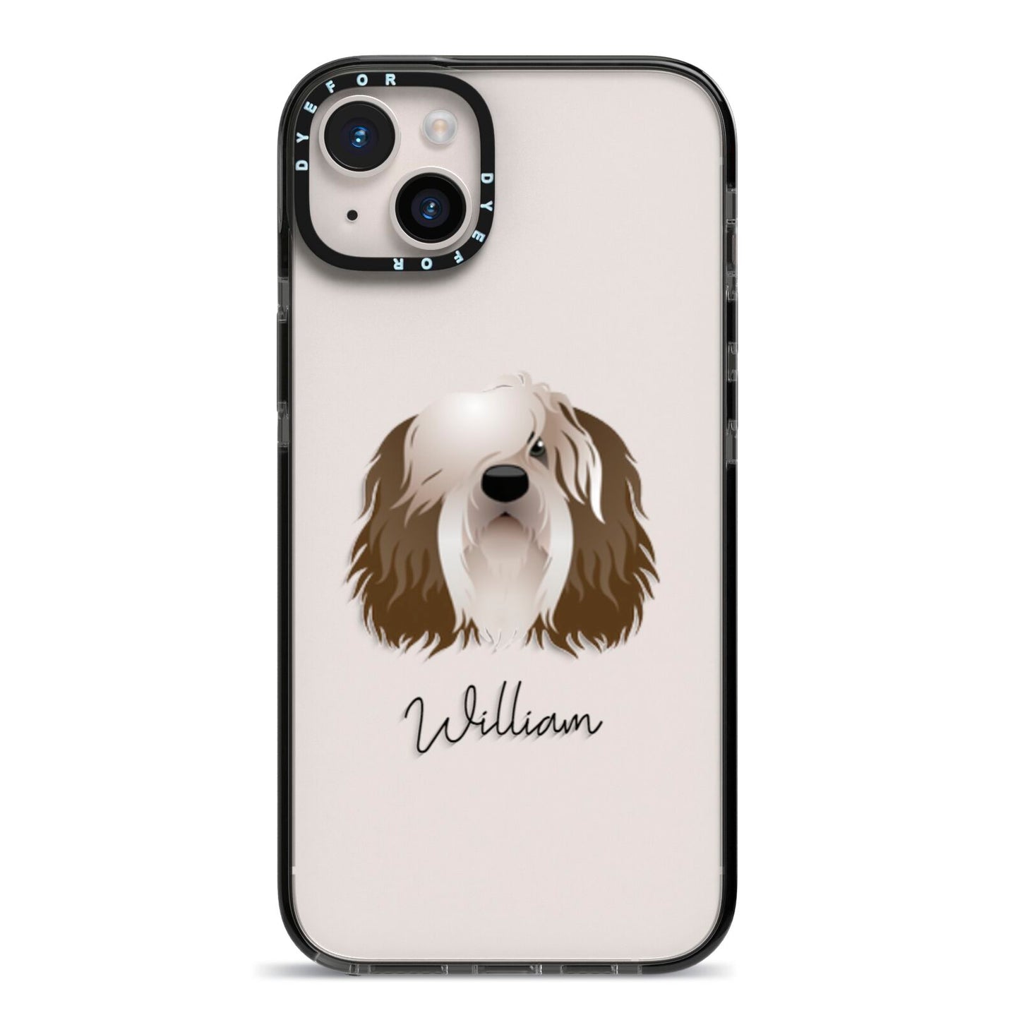 Polish Lowland Sheepdog Personalised iPhone 14 Plus Black Impact Case on Silver phone