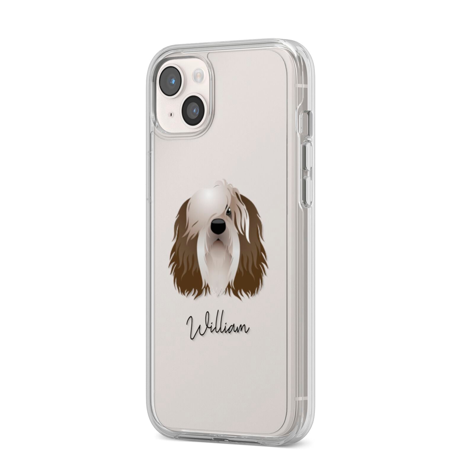 Polish Lowland Sheepdog Personalised iPhone 14 Plus Clear Tough Case Starlight Angled Image