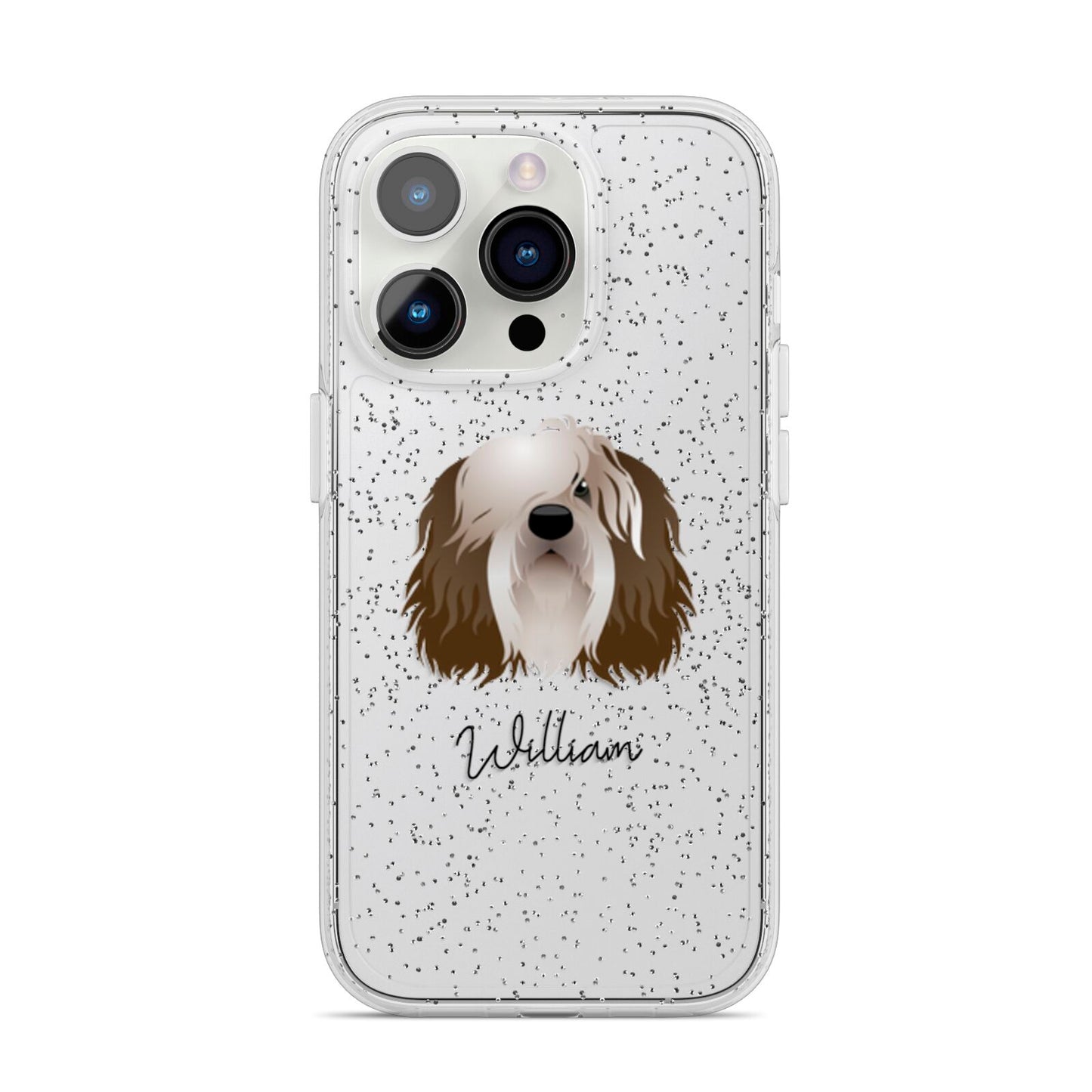 Polish Lowland Sheepdog Personalised iPhone 14 Pro Glitter Tough Case Silver