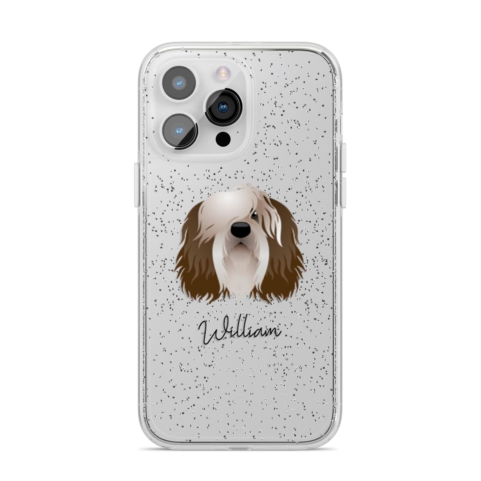 Polish Lowland Sheepdog Personalised iPhone 14 Pro Max Glitter Tough Case Silver