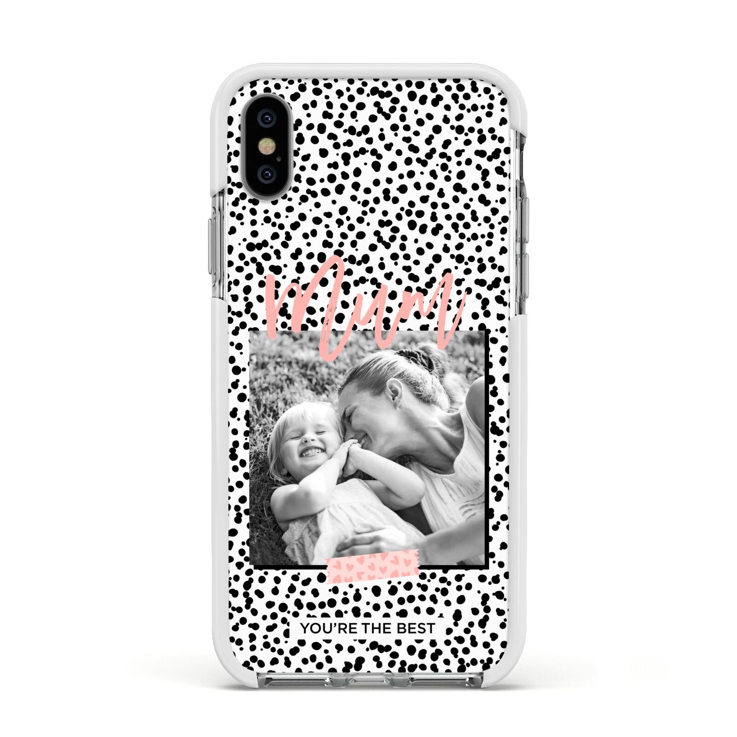 Polka Dot Mum Apple iPhone Xs Impact Case White Edge on Silver Phone