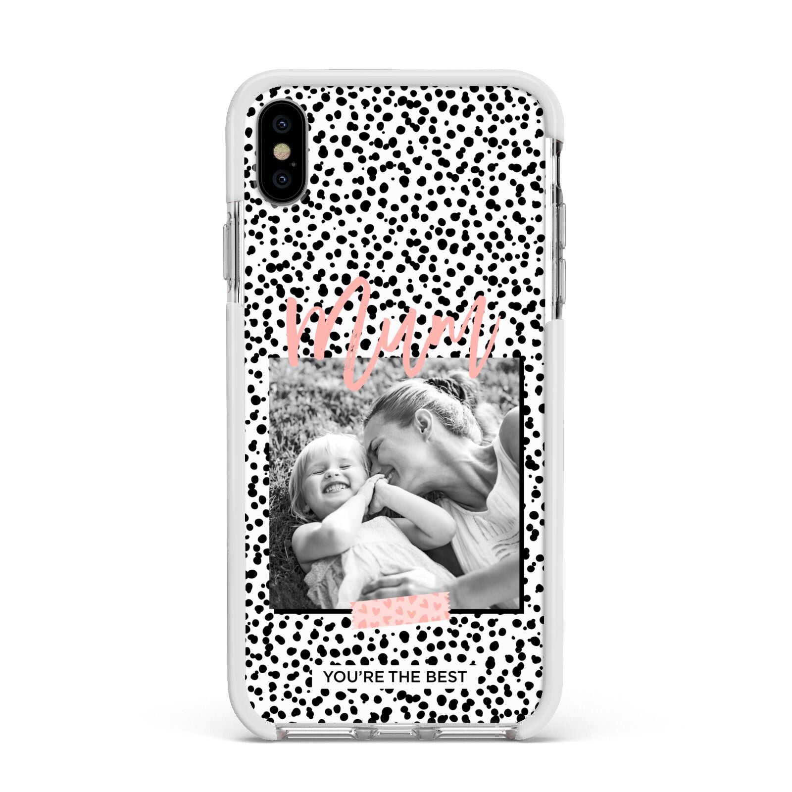 Polka Dot Mum Apple iPhone Xs Max Impact Case White Edge on Silver Phone