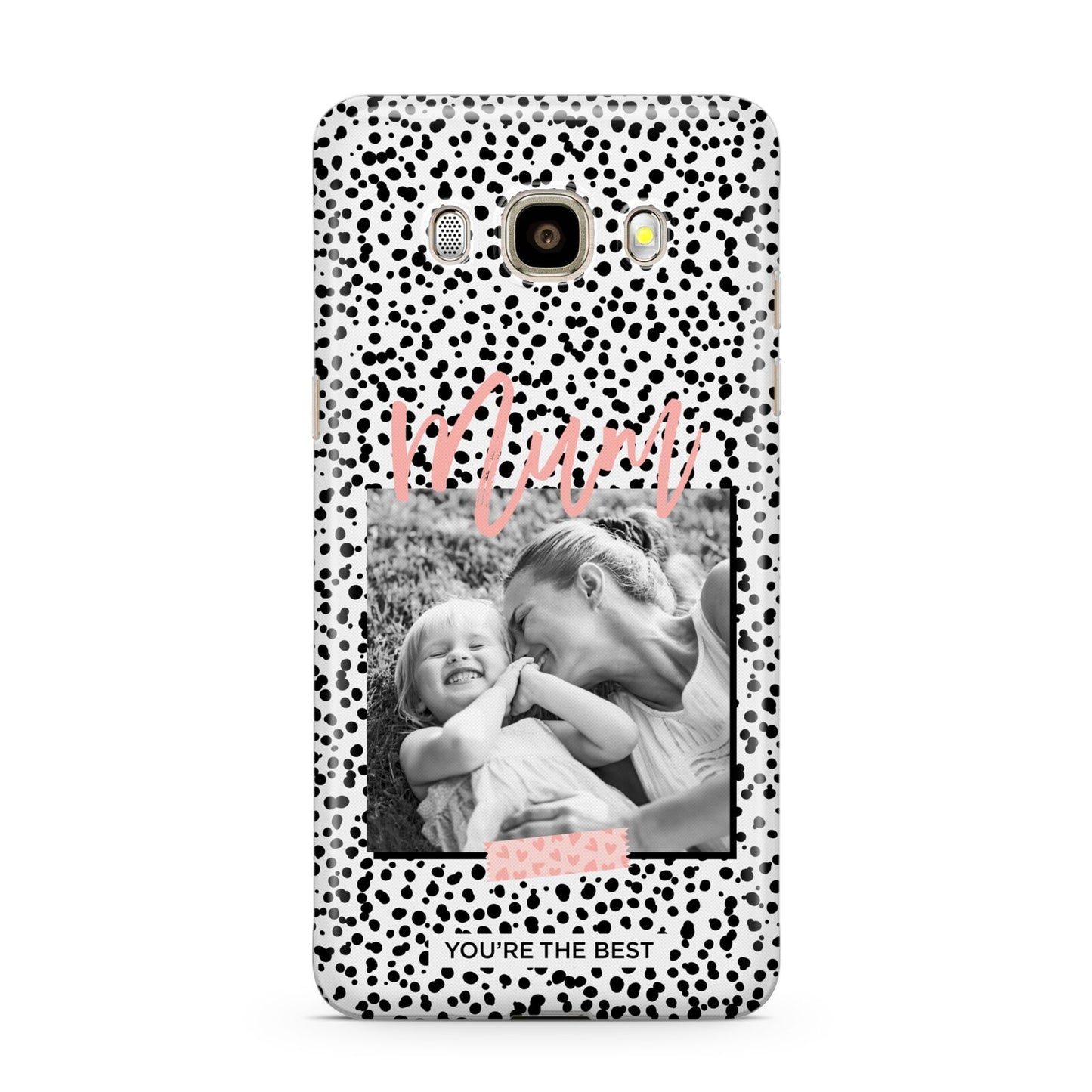 Polka Dot Mum Samsung Galaxy J7 2016 Case on gold phone