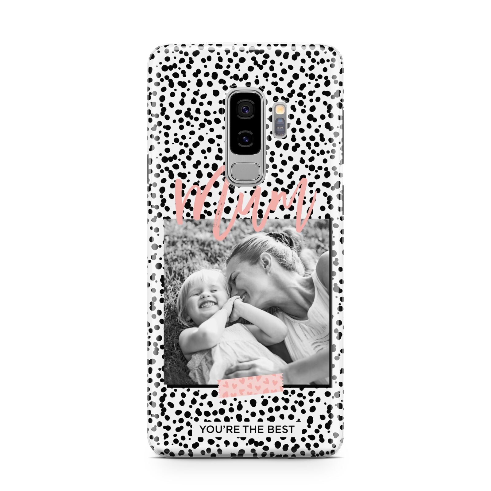 Polka Dot Mum Samsung Galaxy S9 Plus Case on Silver phone