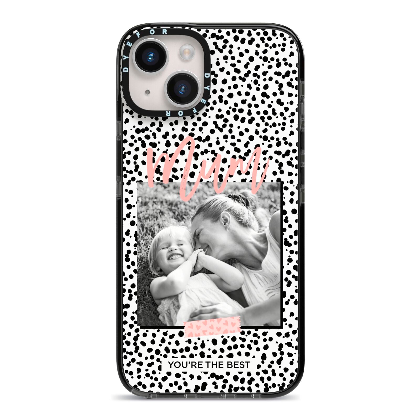 Polka Dot Mum iPhone 14 Black Impact Case on Silver phone