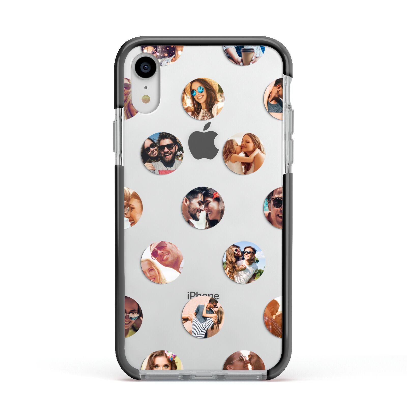 Polka Dot Photo Montage Upload Apple iPhone XR Impact Case Black Edge on Silver Phone