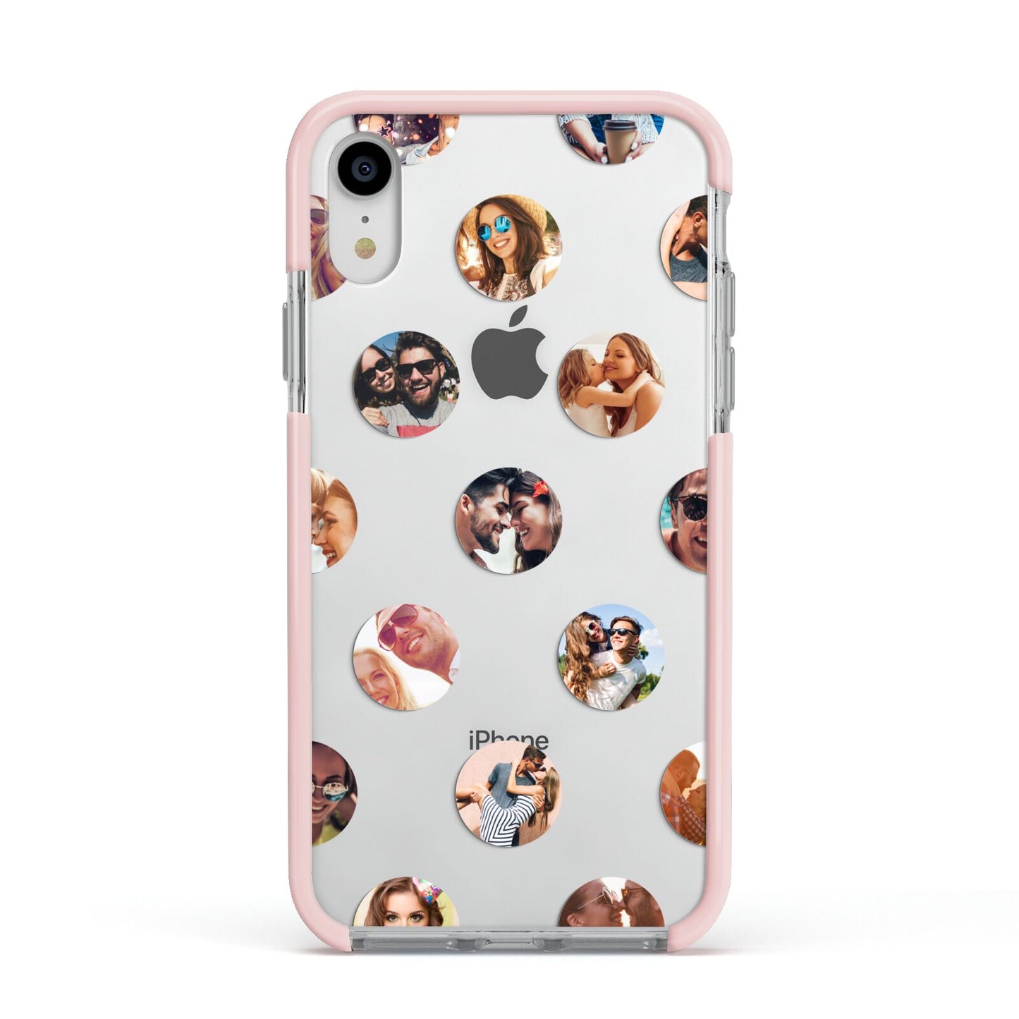 Polka Dot Photo Montage Upload Apple iPhone XR Impact Case Pink Edge on Silver Phone