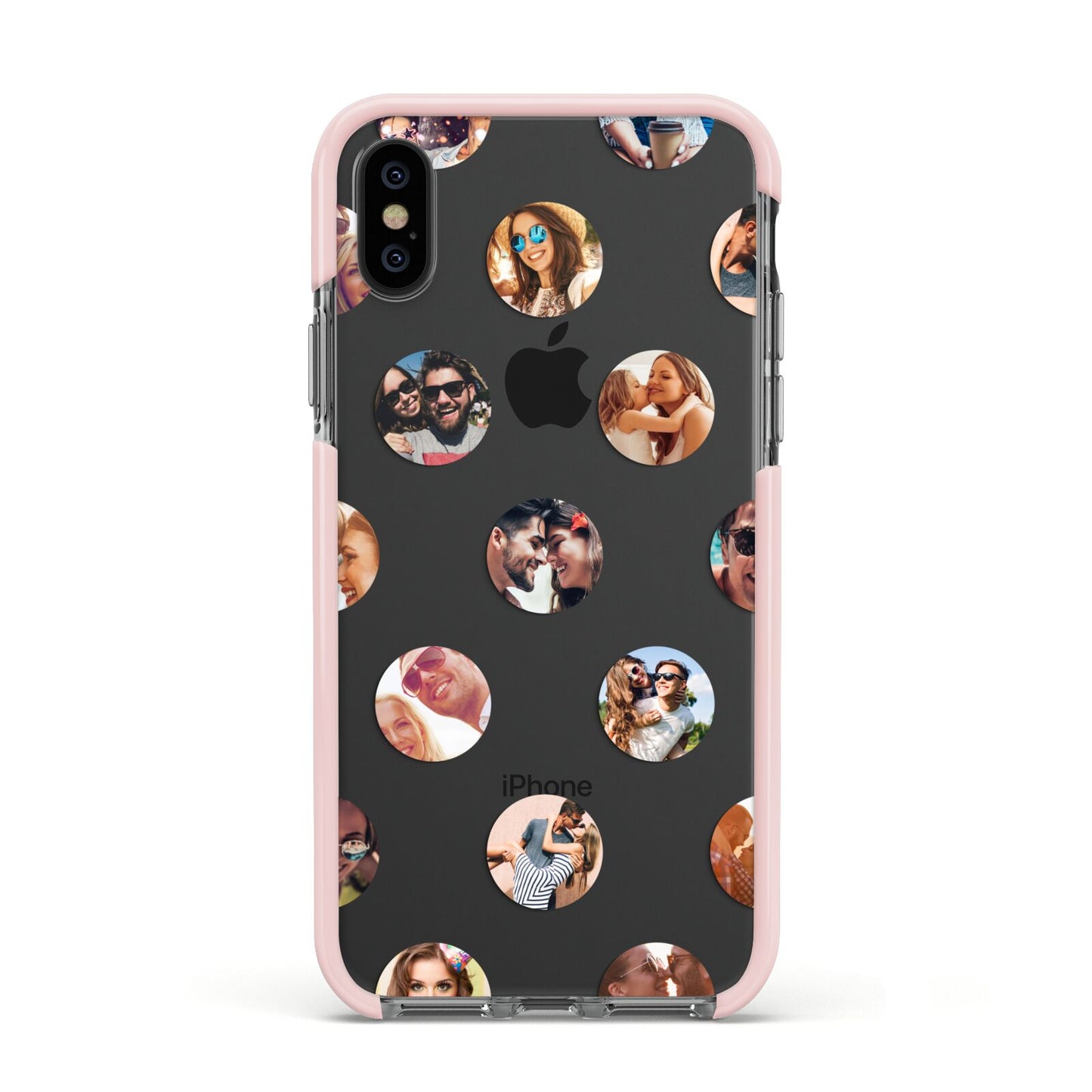 Polka Dot Photo Montage Upload Apple iPhone Xs Impact Case Pink Edge on Black Phone