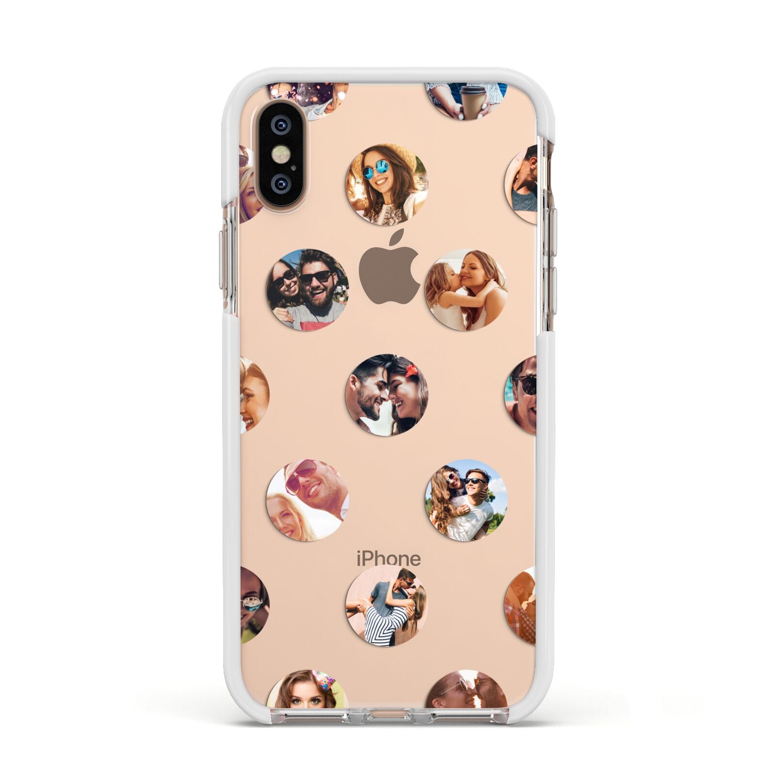 Polka Dot Photo Montage Upload Apple iPhone Xs Impact Case White Edge on Gold Phone