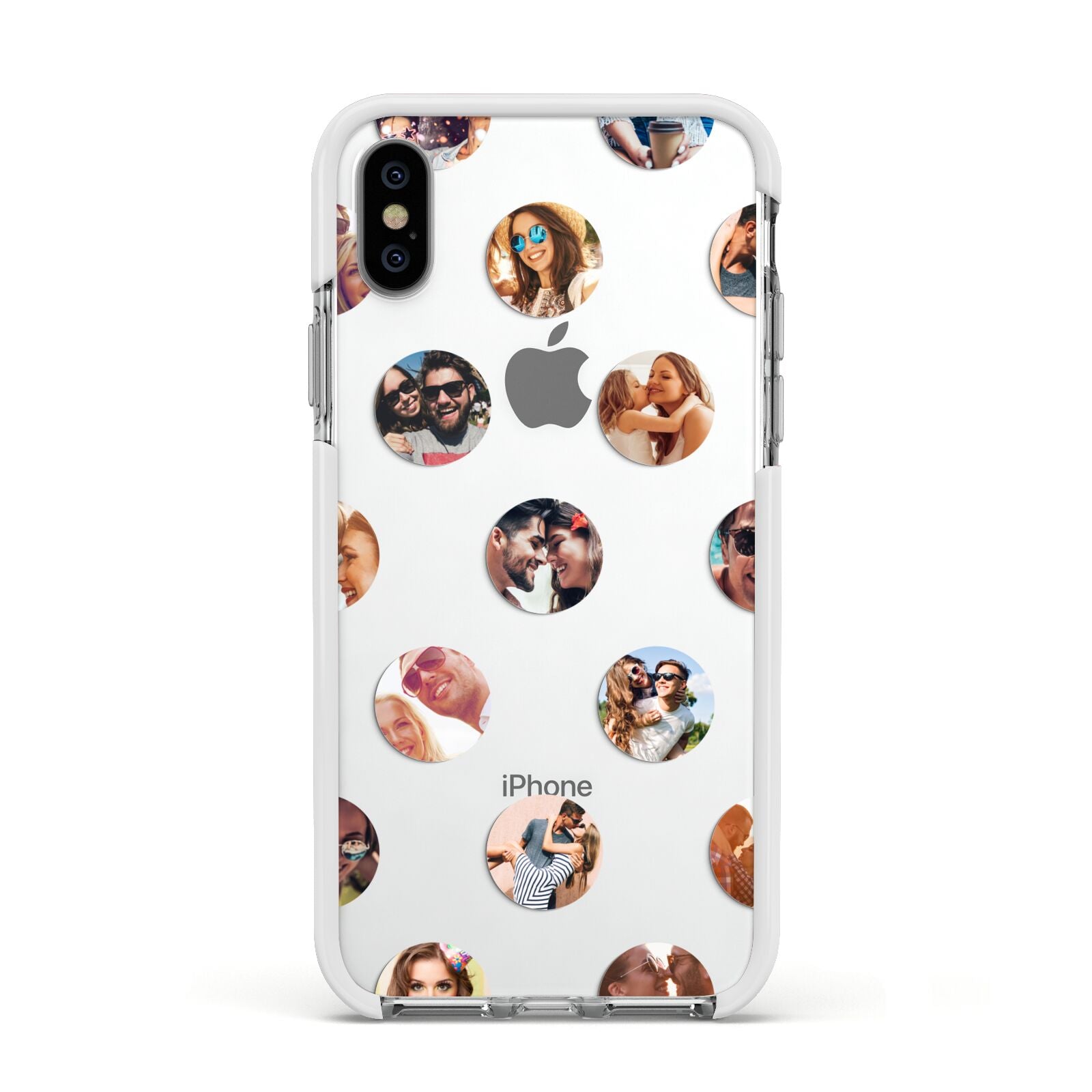 Polka Dot Photo Montage Upload Apple iPhone Xs Impact Case White Edge on Silver Phone