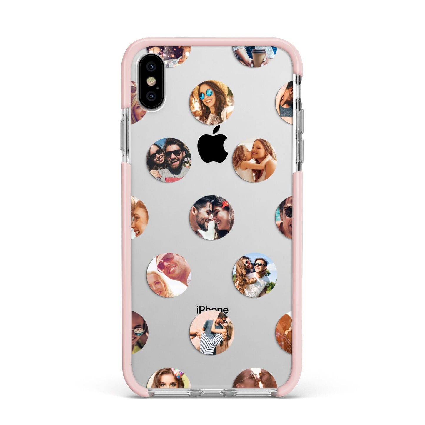 Polka Dot Photo Montage Upload Apple iPhone Xs Max Impact Case Pink Edge on Silver Phone