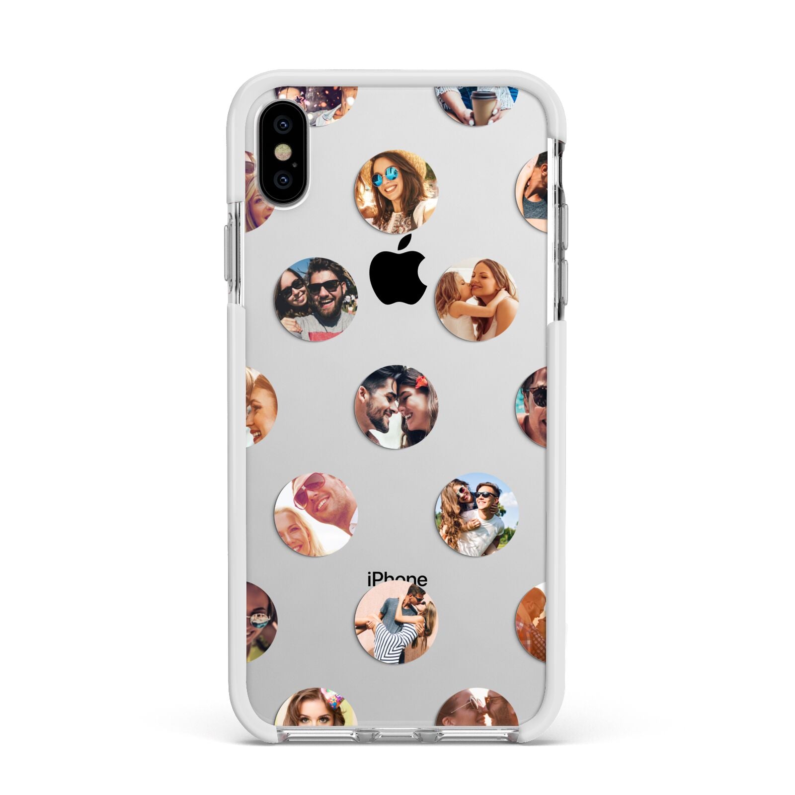 Polka Dot Photo Montage Upload Apple iPhone Xs Max Impact Case White Edge on Silver Phone