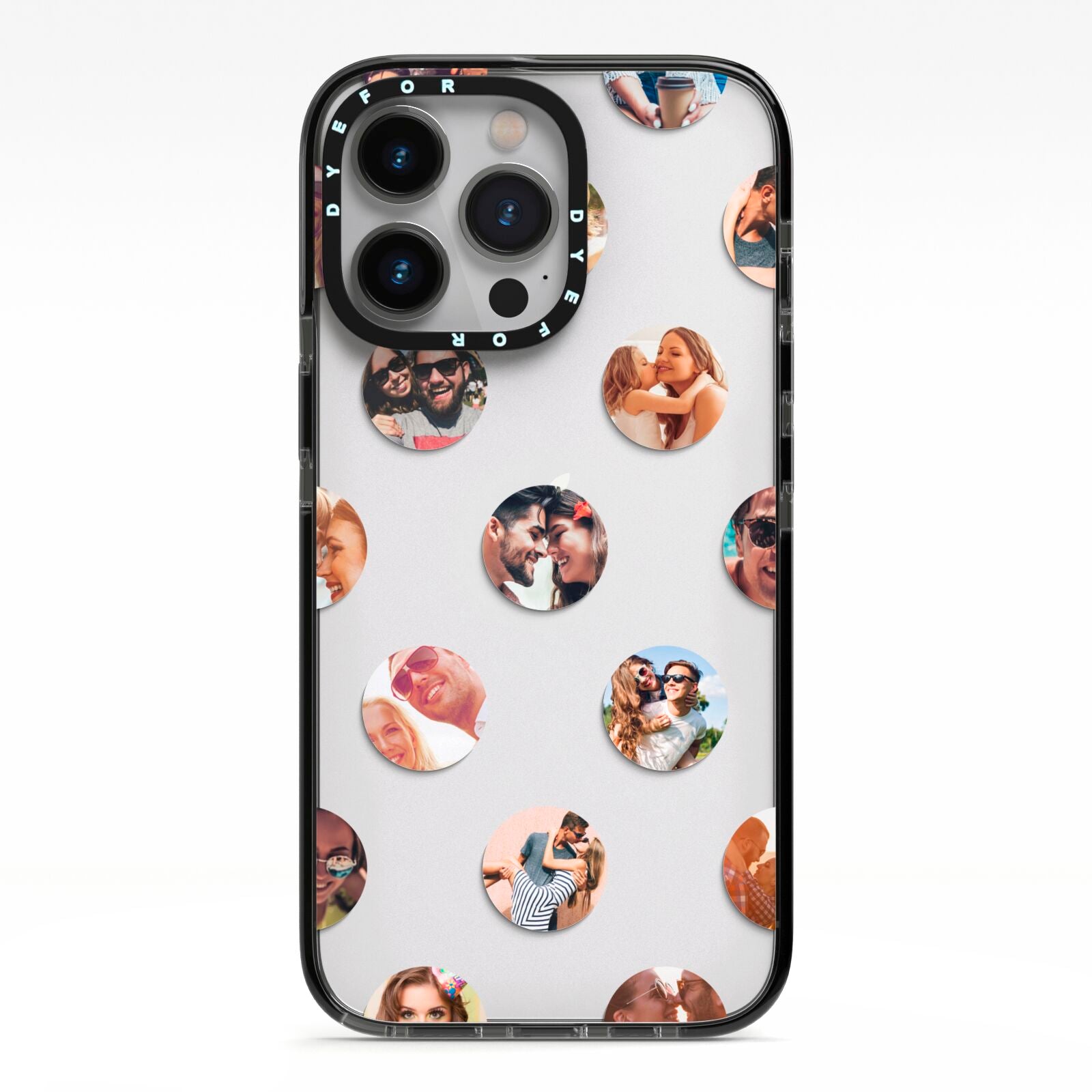 Polka Dot Photo Montage Upload iPhone 13 Pro Black Impact Case on Silver phone