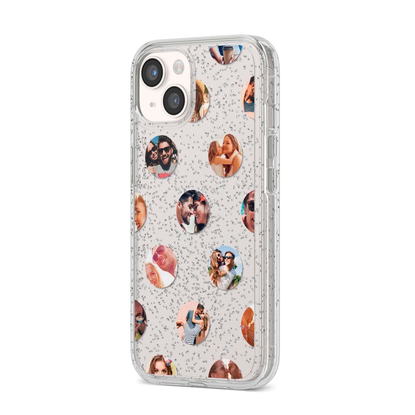 Polka Dot Photo Montage Upload iPhone 14 Glitter Tough Case Starlight Angled Image