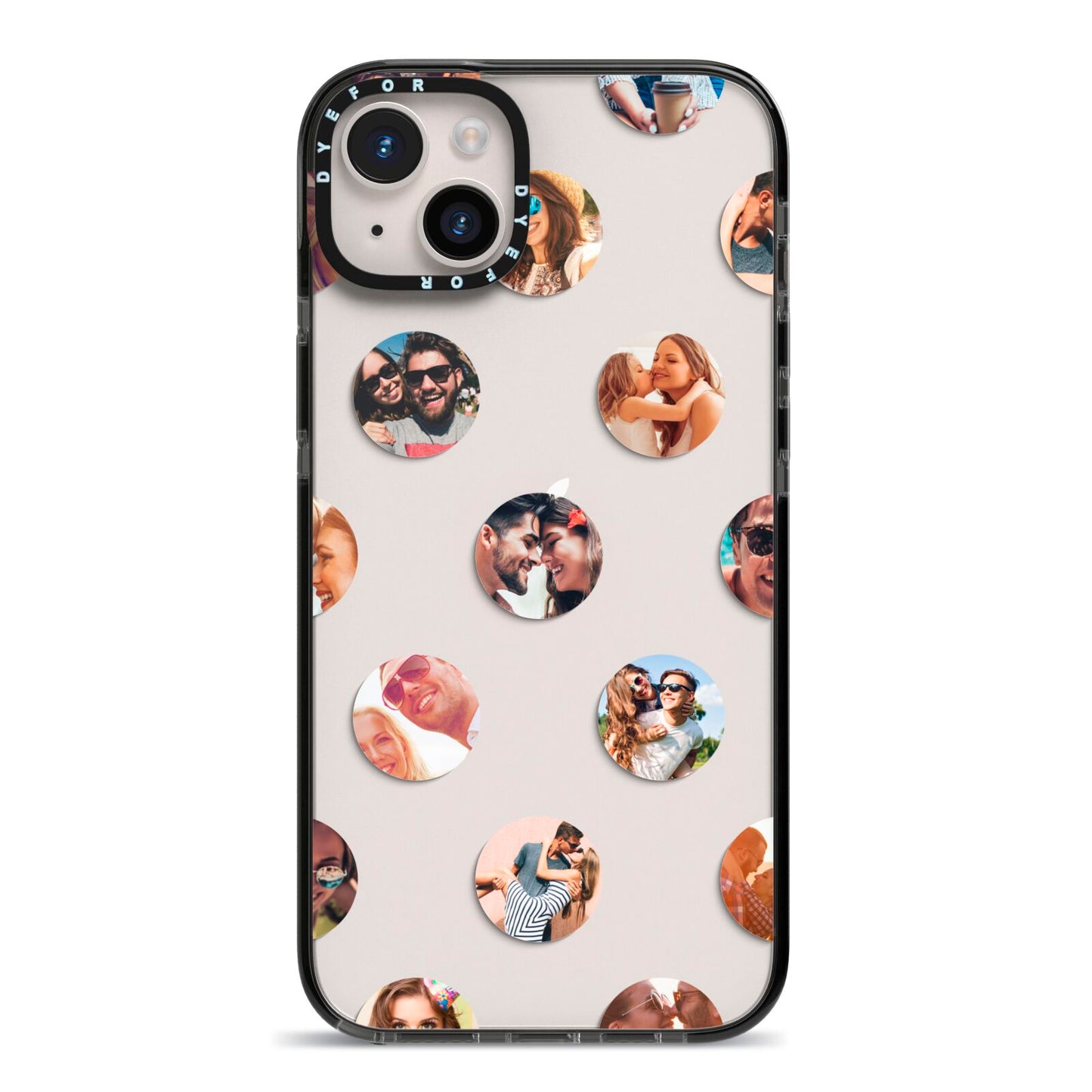 Polka Dot Photo Montage Upload iPhone 14 Plus Black Impact Case on Silver phone