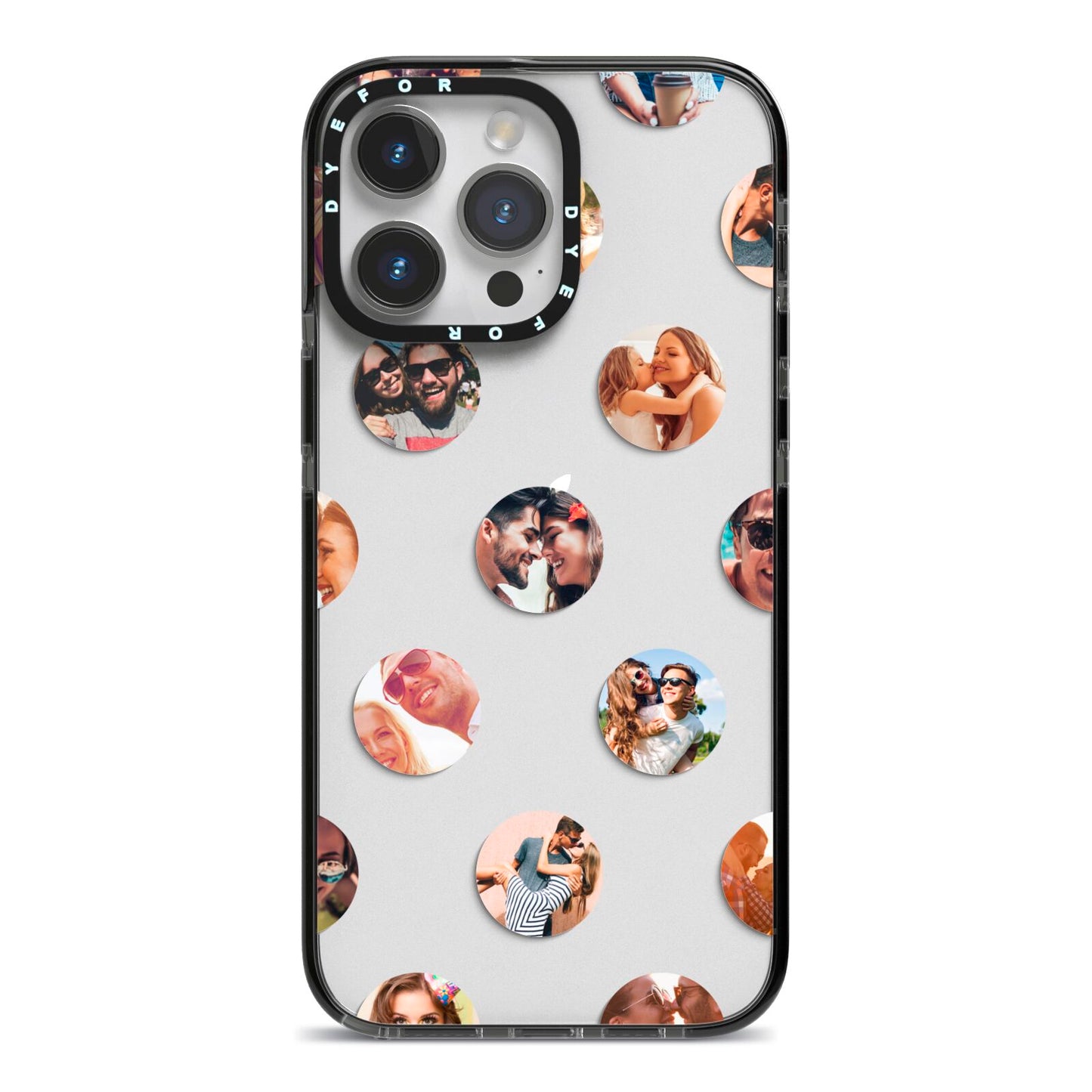 Polka Dot Photo Montage Upload iPhone 14 Pro Max Black Impact Case on Silver phone