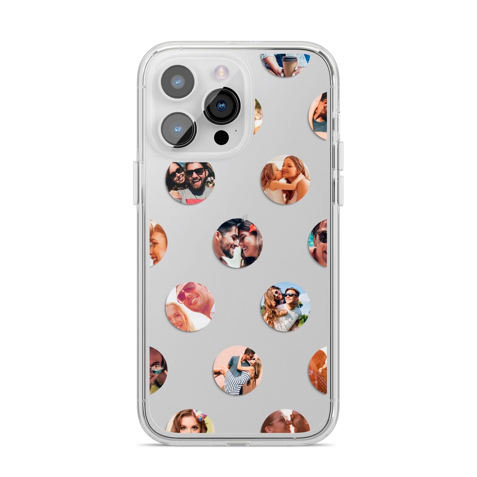 Polka Dot Photo Montage Upload iPhone 14 Pro Max Clear Tough Case Silver