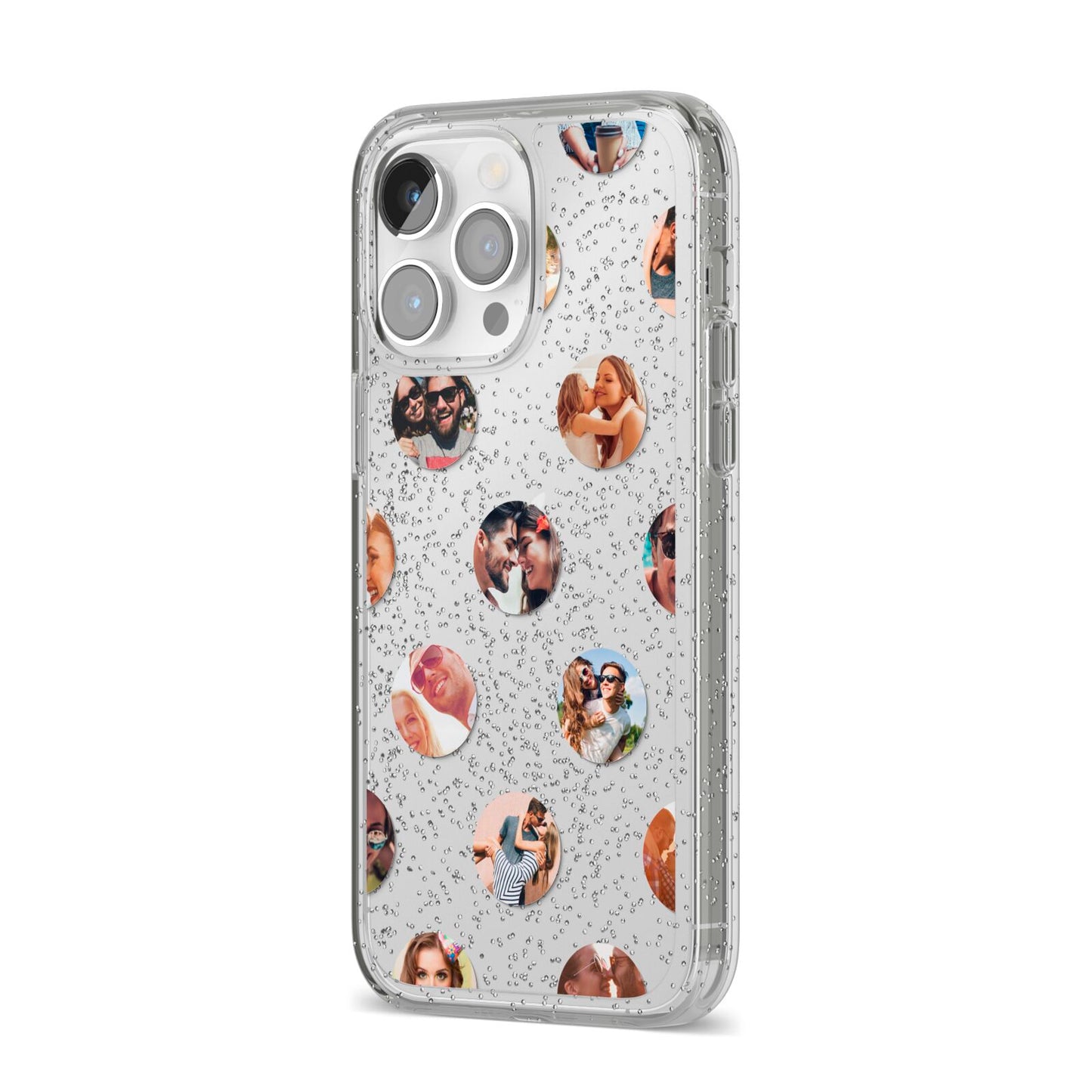 Polka Dot Photo Montage Upload iPhone 14 Pro Max Glitter Tough Case Silver Angled Image