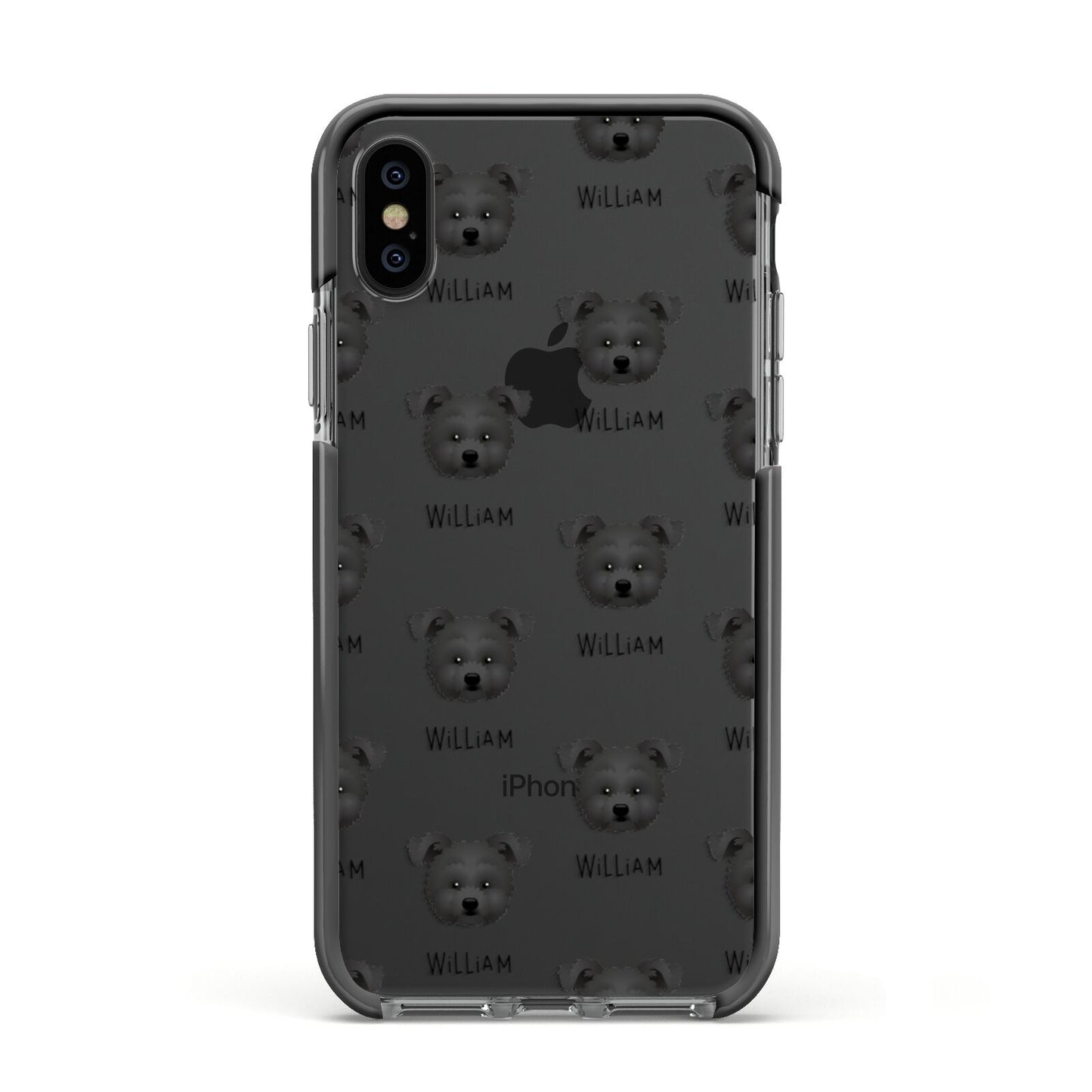 Pomapoo Icon with Name Apple iPhone Xs Impact Case Black Edge on Black Phone